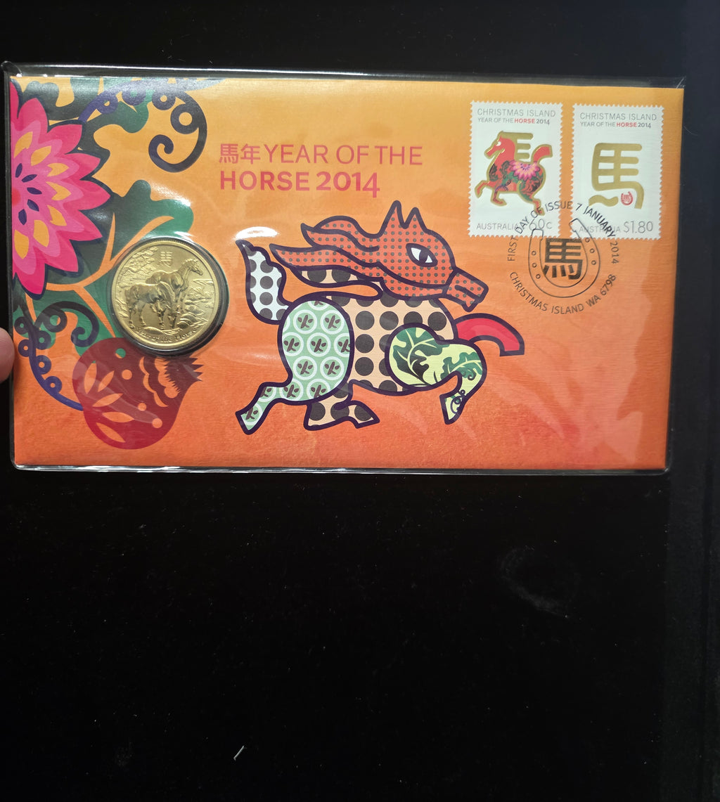 #094 2014 Christmas Island Year of the Horse PNC – $1 RAM Coin & Stamp Pack