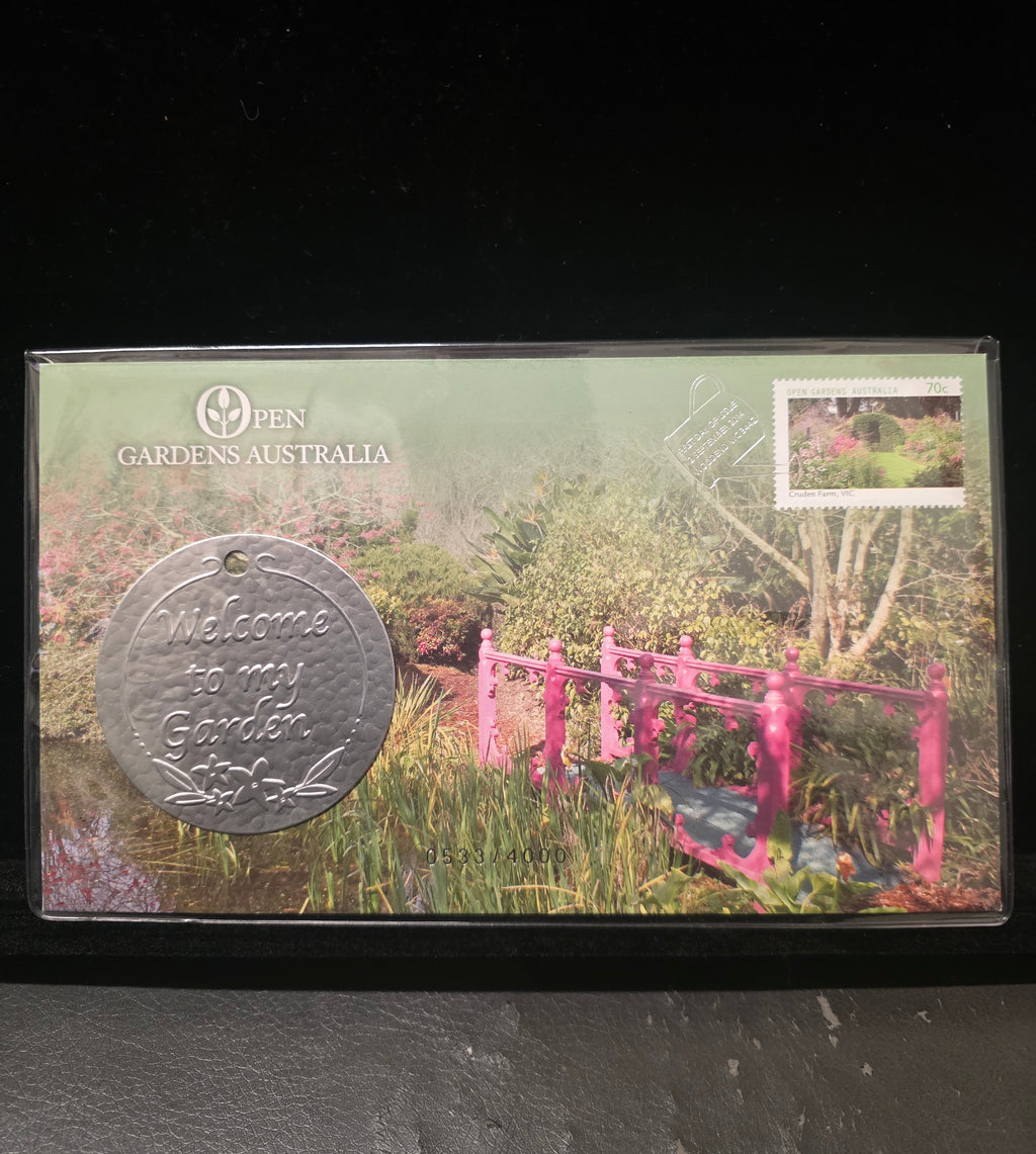 #127 Open Gardens Australia Limited Edition Stamp & “Welcome to My Garden” Medallion Pack (4,000 Made)