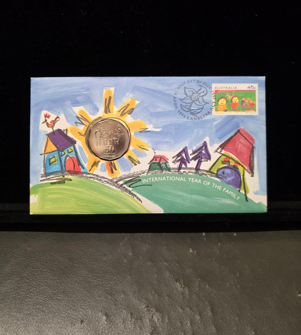 #136 1994 Australia “International Year of the Family” 50c Coin & Stamp PNC First Day Cover