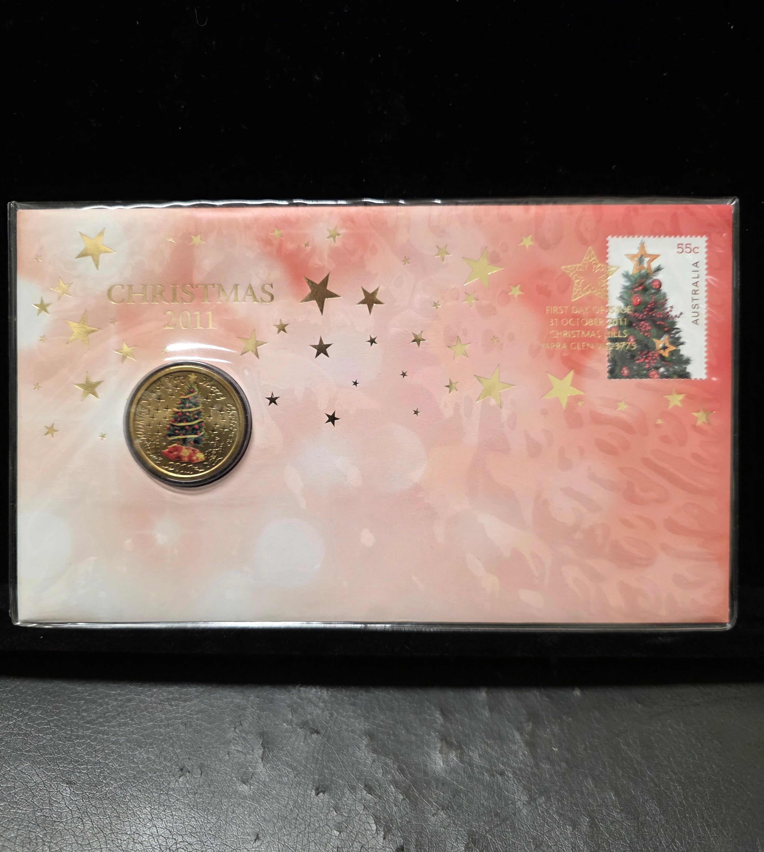 #170 2011 Australia Post Christmas PNC – Colored $1 Coin + 55c Stamp Collectible Envelope