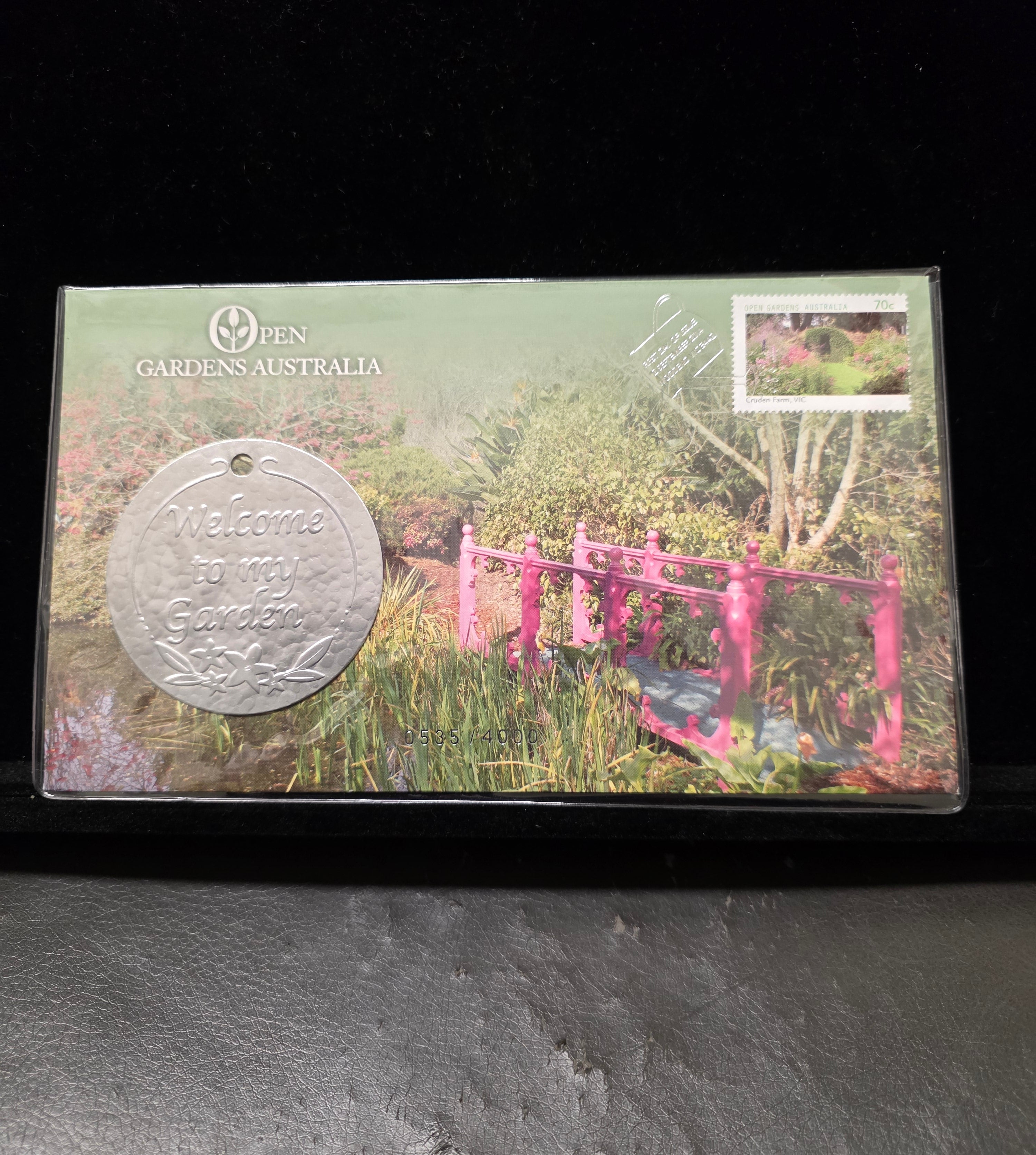 #186 Open Gardens Australia Souvenir Pack with “Welcome to My Garden” Medallion & Stamp (Limited Edition)