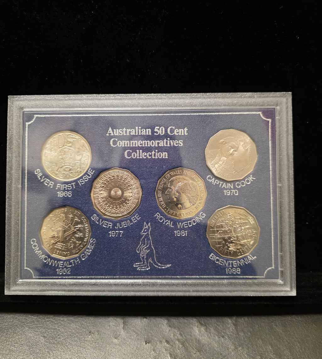 #188 Australian 50c Commemorative Coin Set – 1966–1988 Six‑Coin Collection in Display Case