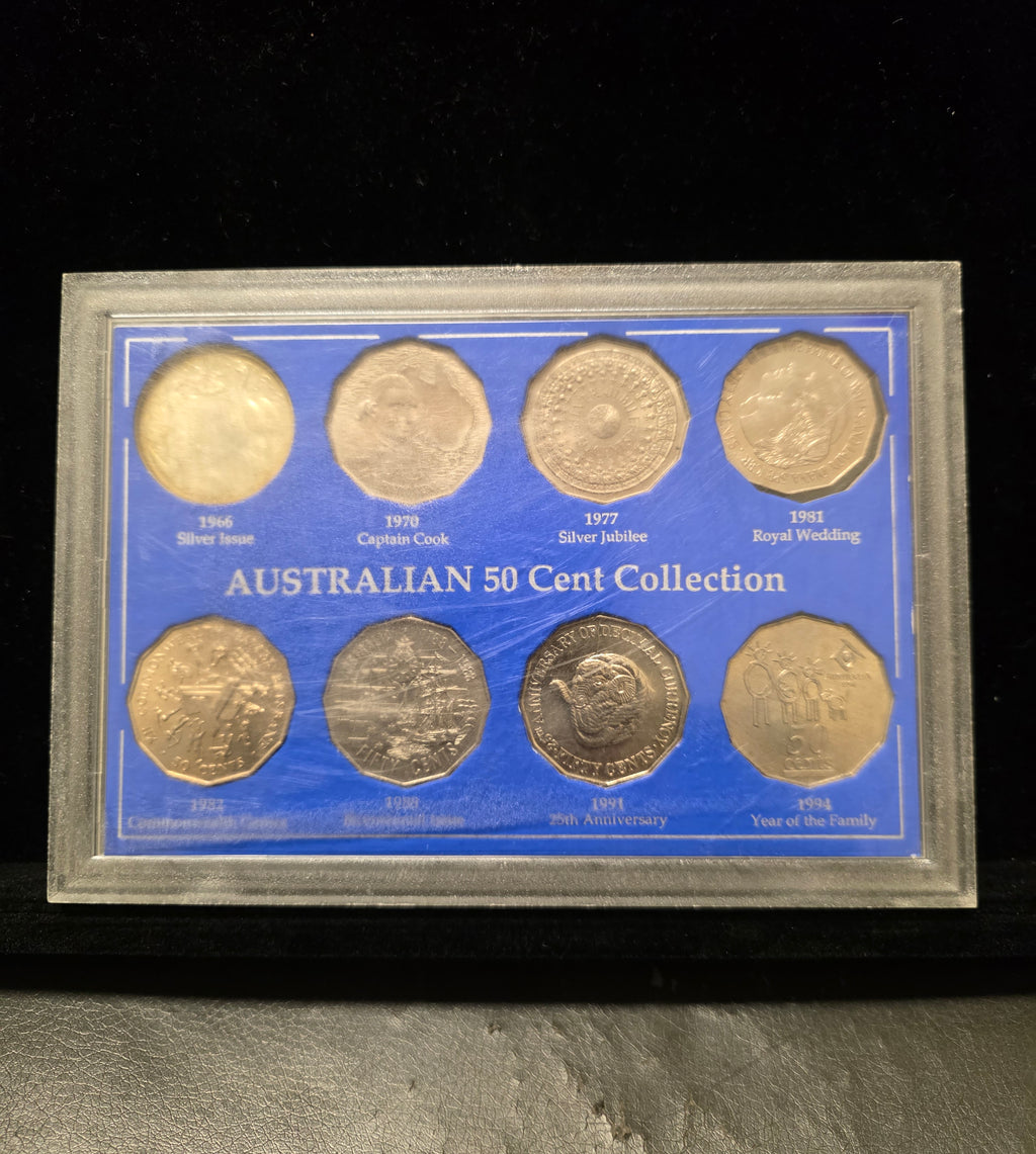 #190 Australian 50c Commemorative Set – 1966 Silver Issue to 1994 Year of the Family (8‑Coin Collection)
