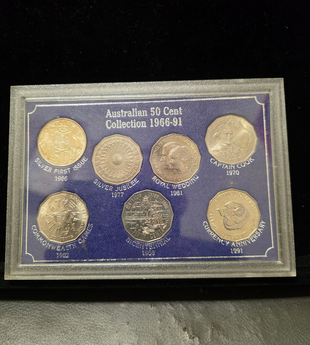 #191 Australian 50c Commemorative Set 1966–1991 – 7‑Coin Collector Display Set