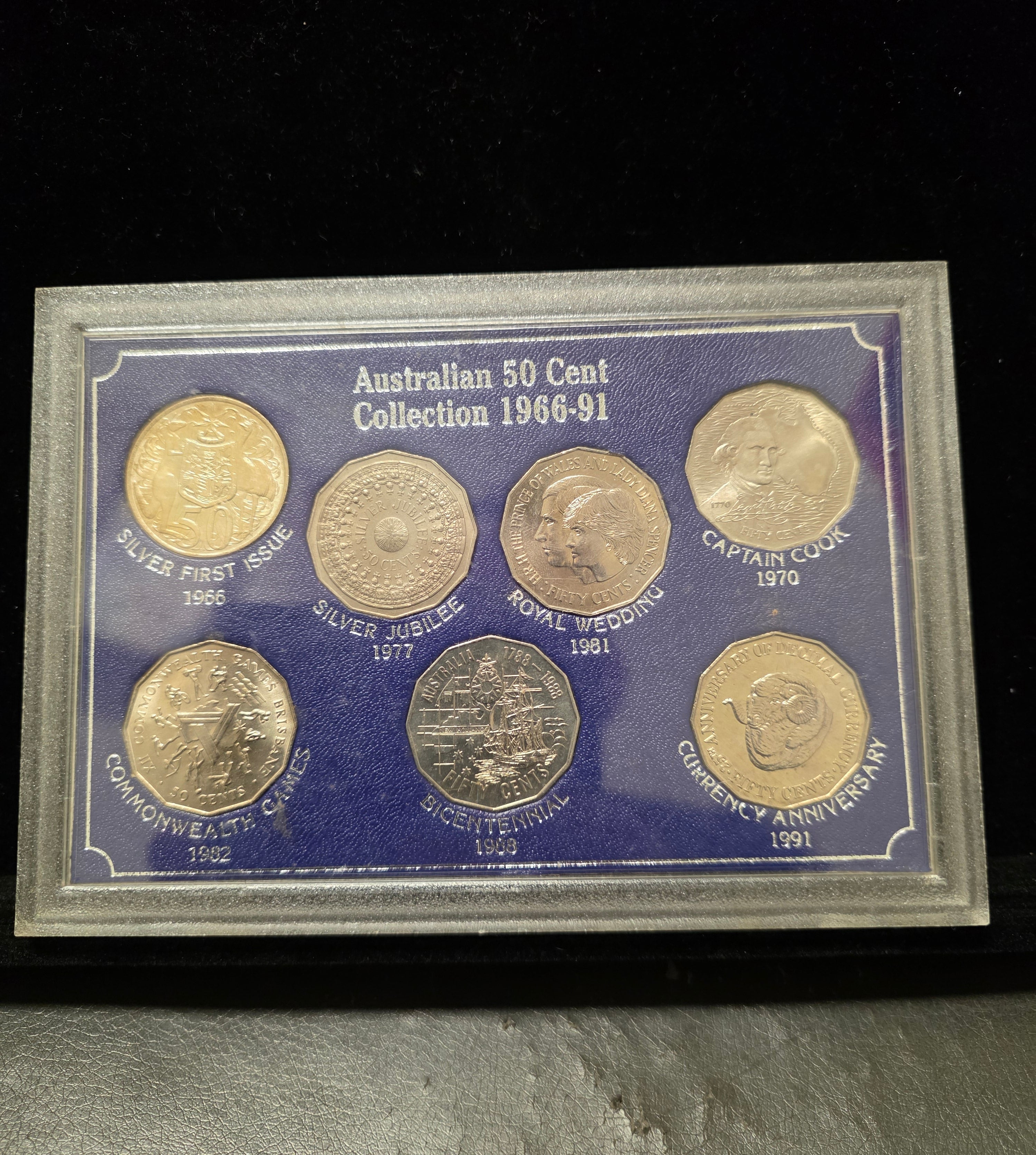 #191 Australian 50c Commemorative Set 1966–1991 – 7‑Coin Collector Display Set
