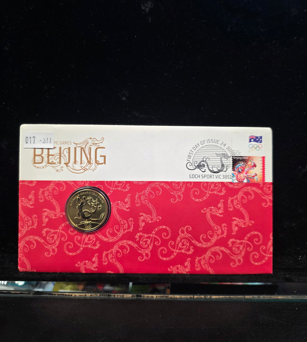 #017 2008 Beijing Olympics Australian $1 Coin & Stamp PNC (First Day Cover)