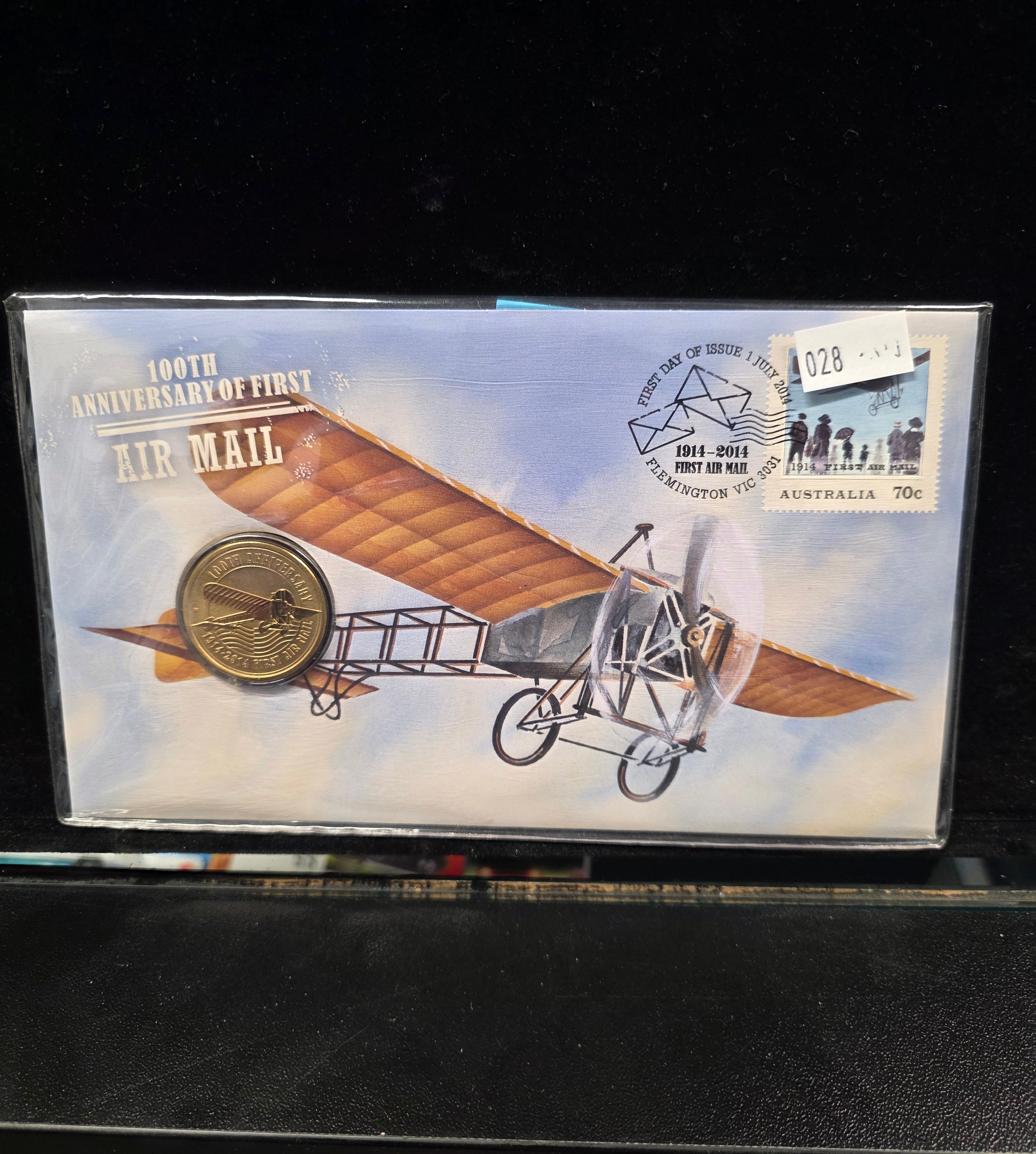 #028 100th Anniversary of First Air Mail 2014 Australia Post PNC with $1 Coin & 70c Stamp
