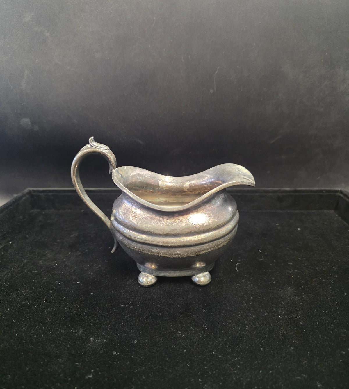 #P021 Vintage Silverplate Footed Creamer Pitcher – Ornate Handle Small Jug