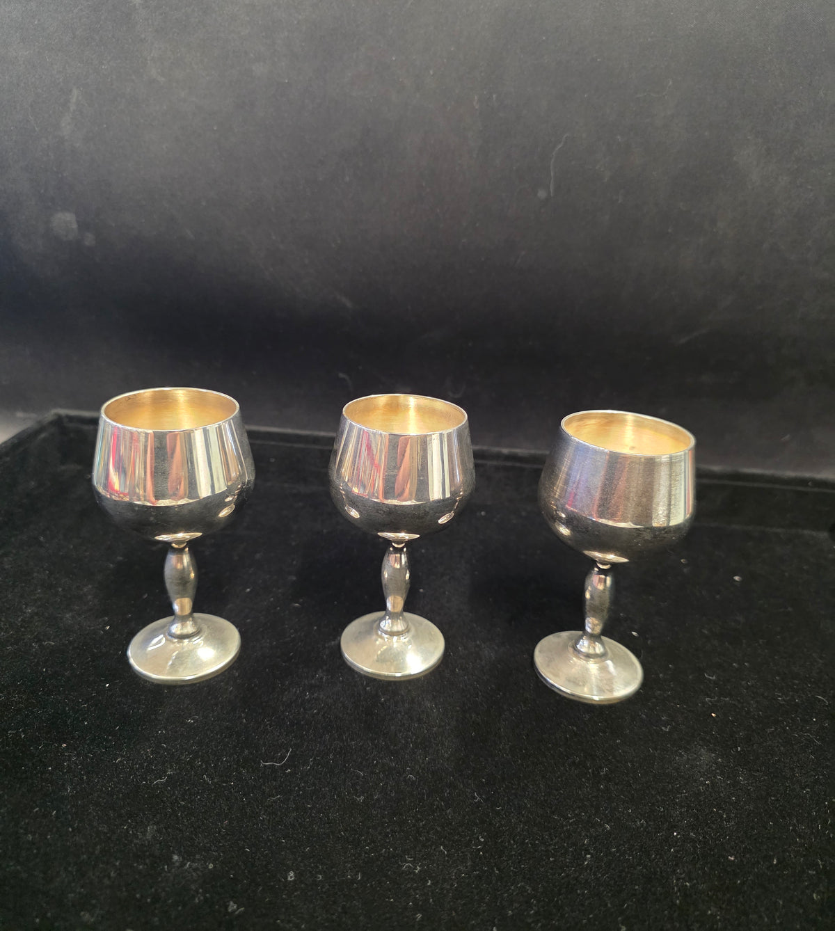 #P021 Vintage Sterling Silver Miniature Goblets – Set of 3 Cordial/Shot Cups