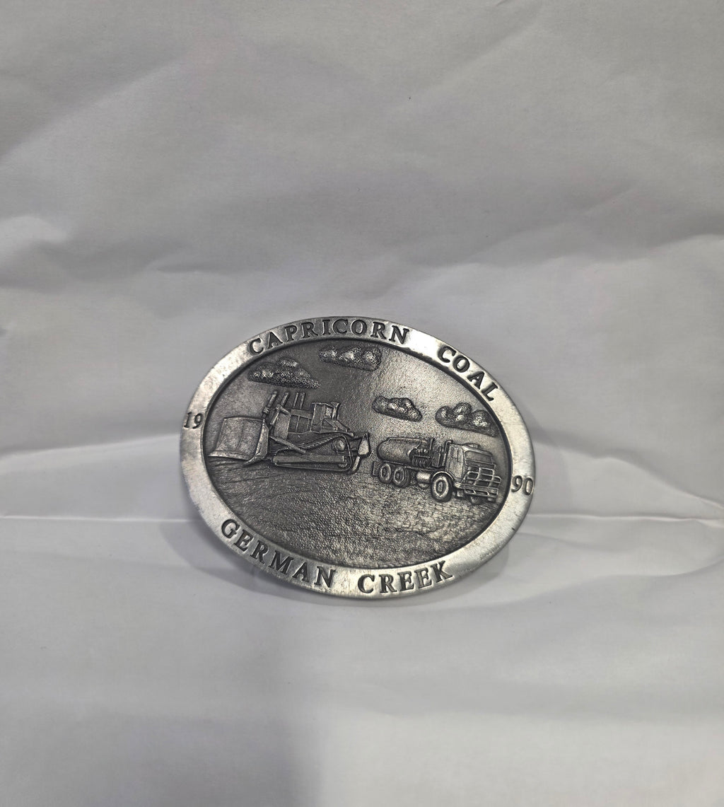 #P022 1990 Capricorn Coal German Creek Mining Fine Pewter Belt Buckle #56 Australia