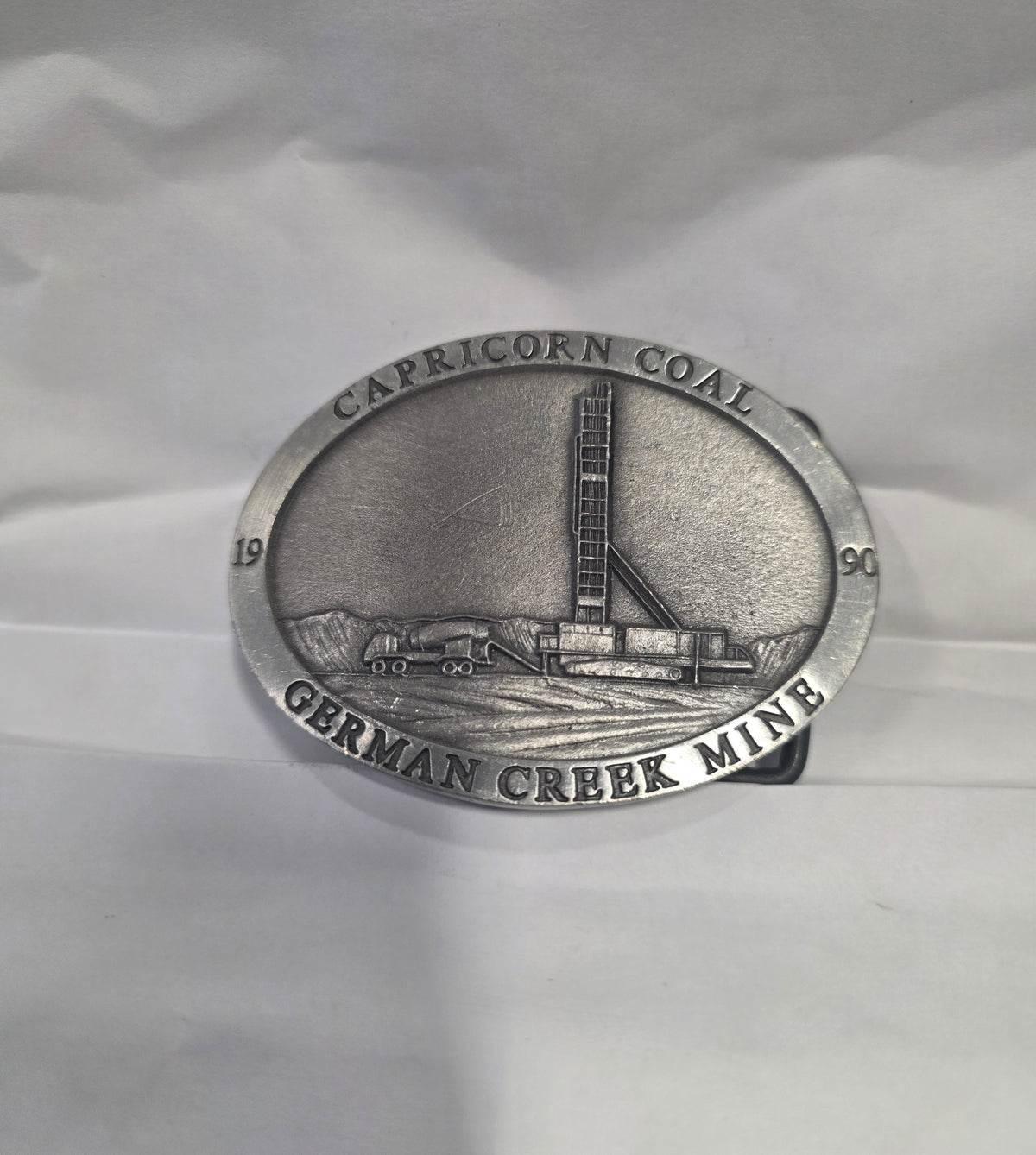 #P022 Vintage 1990 Capricorn Coal German Creek Mine Pewter Belt Buckle – Buckingham Pewter Australia No. 506