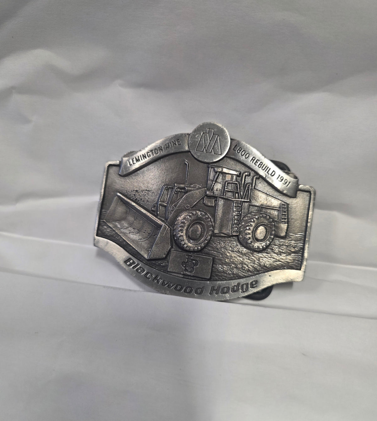 #P022 Vintage 1991 Blackwood Hodge Lemington Mine Loader Rebuild Pewter Belt Buckle – Australian Made by Buckingham Pewter