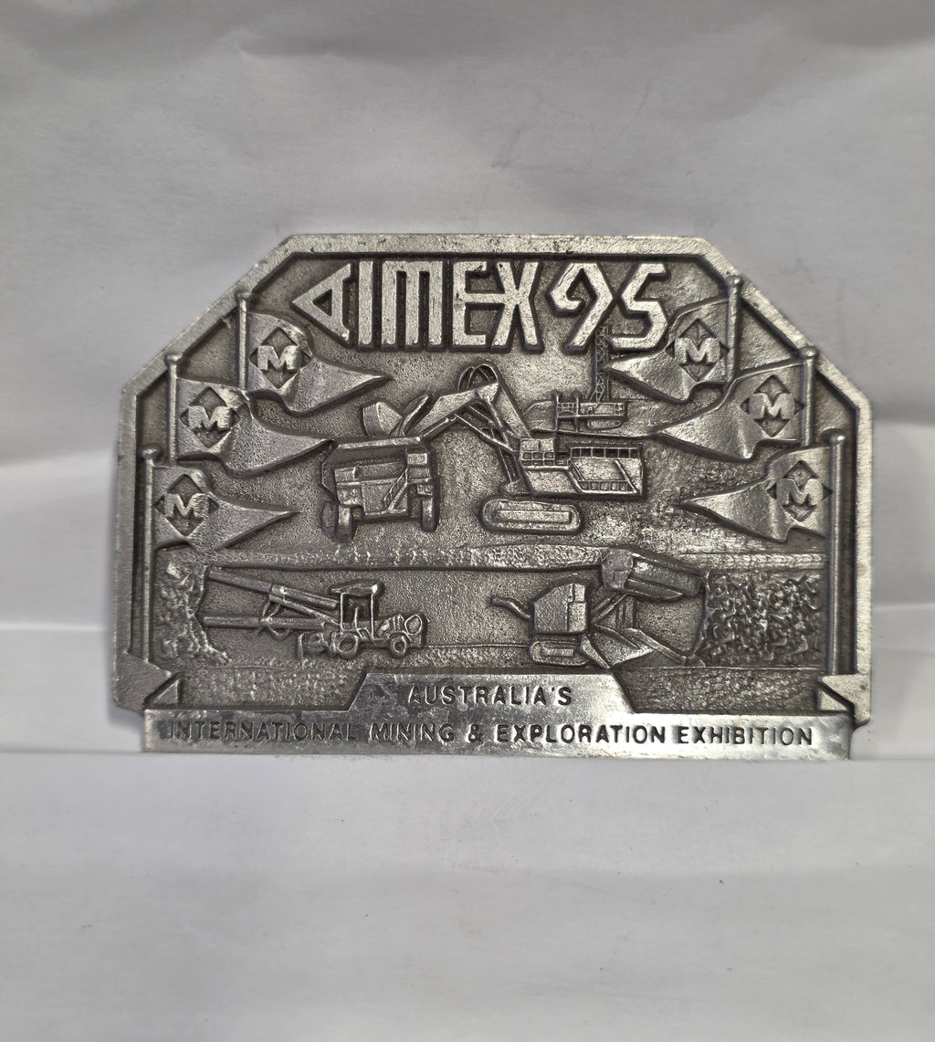 #P022 Vintage 1995 Buckingham Pewter AIMEX ’95 Australia International Mining & Exploration Exhibition Belt Buckle