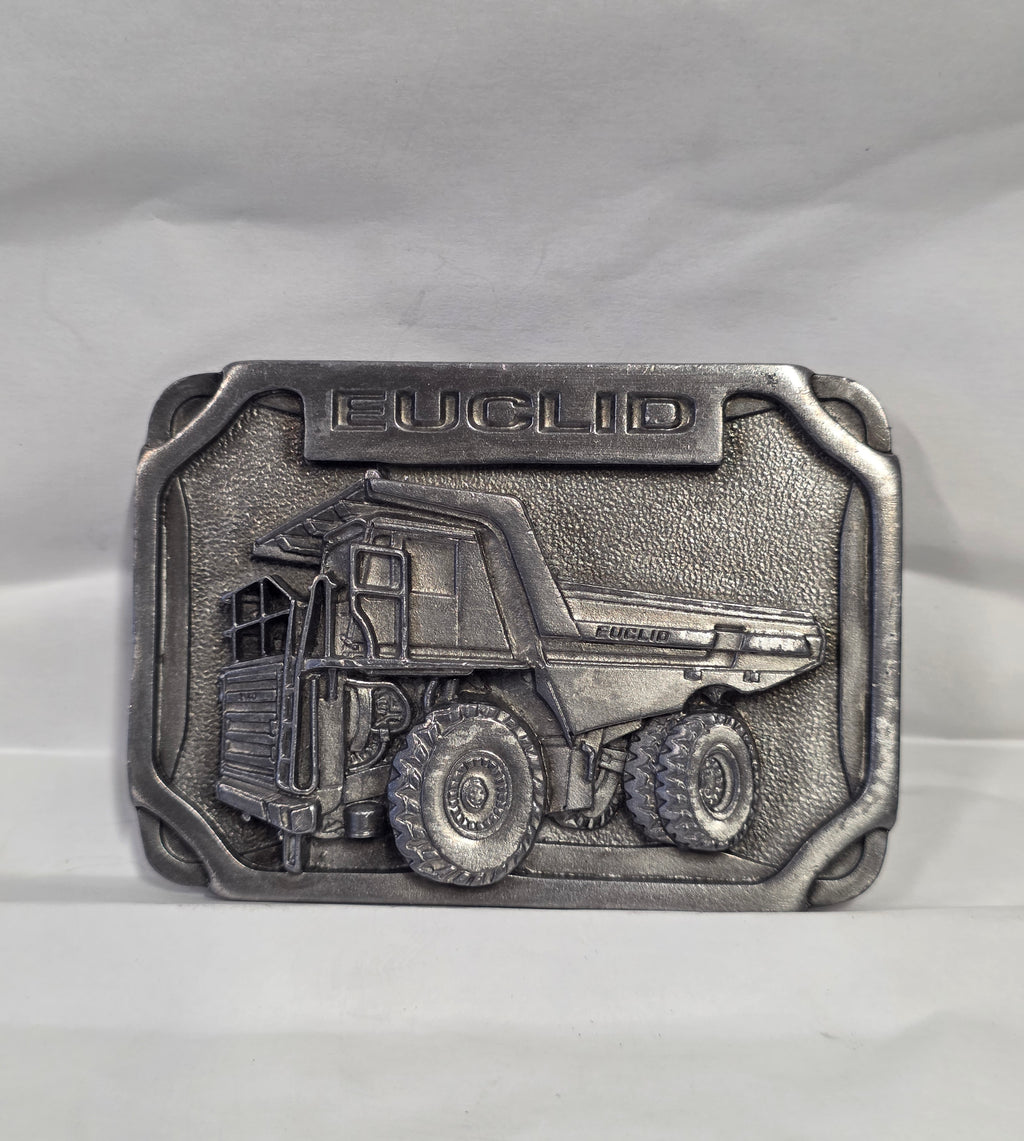 #P022 Vintage EUCLID-HITACHI Heavy Equipment Dump Truck Metal Belt Buckle Promo