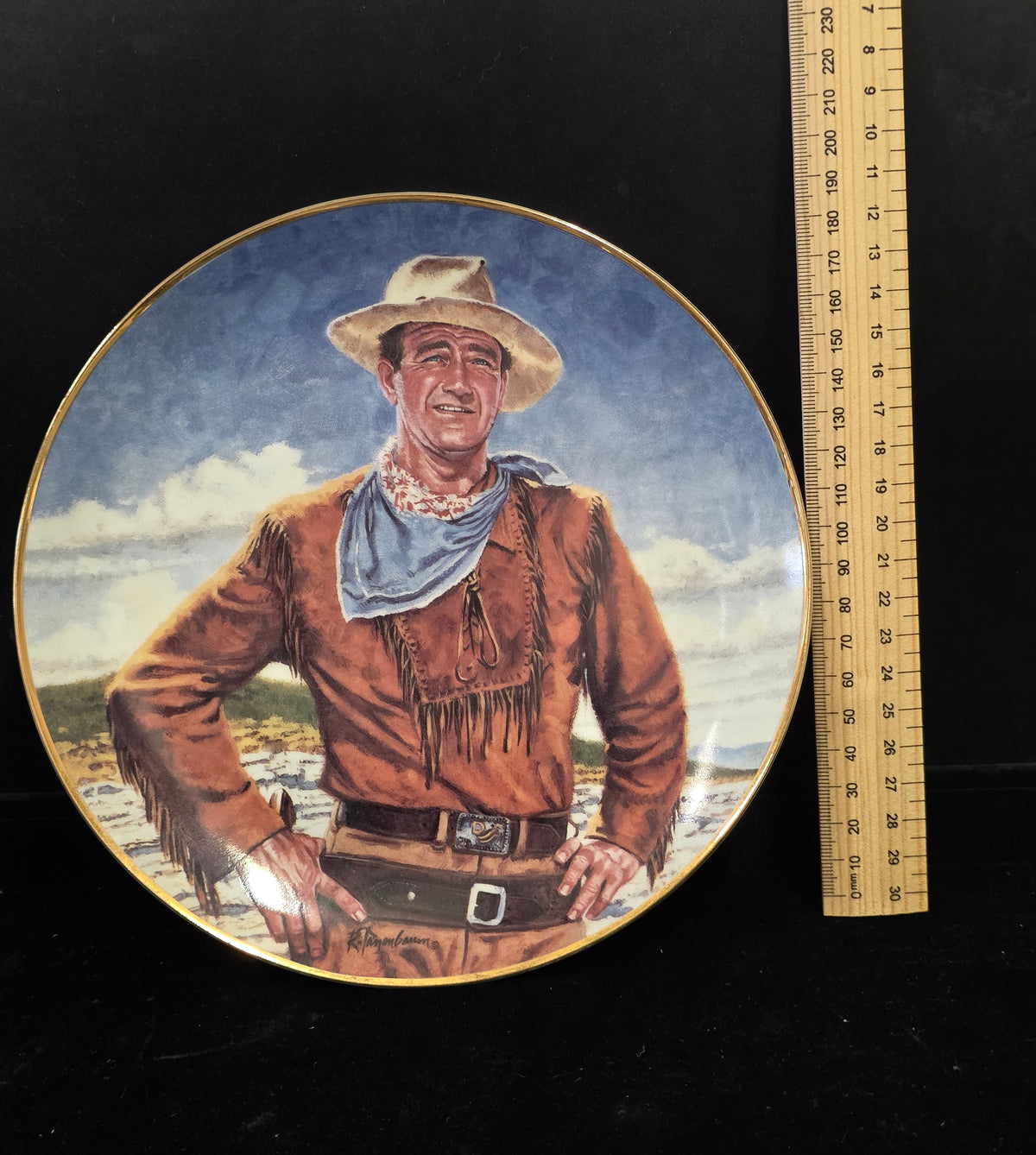 #P022 Vintage Western Cowboy Collector Plate w/ Gold Trim ~10.5" Wall Display Decor