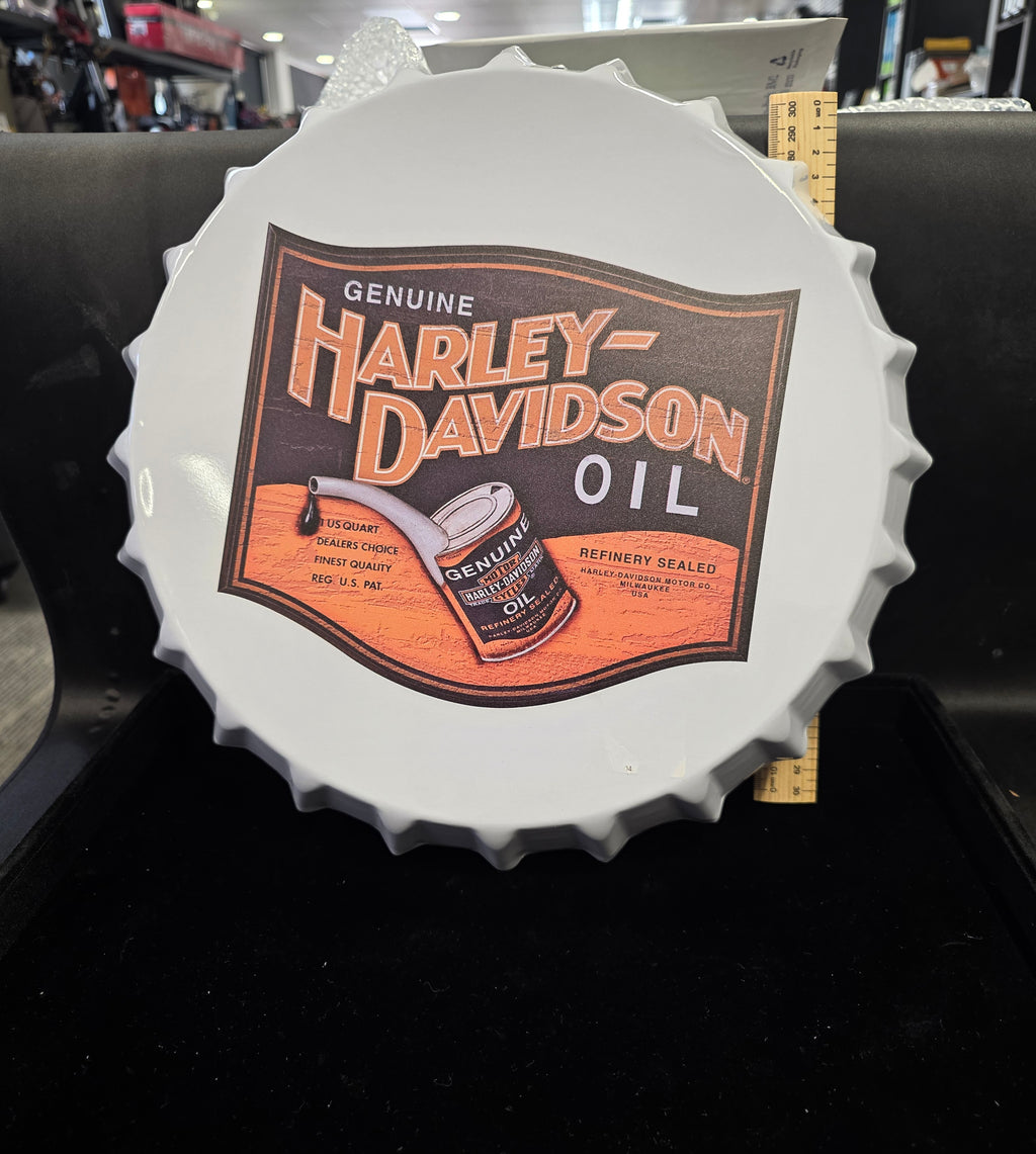 #P022 Harley-Davidson Genuine Oil Bottle Cap Metal Wall Sign ~15" Garage / Bar / Man Cave Decor