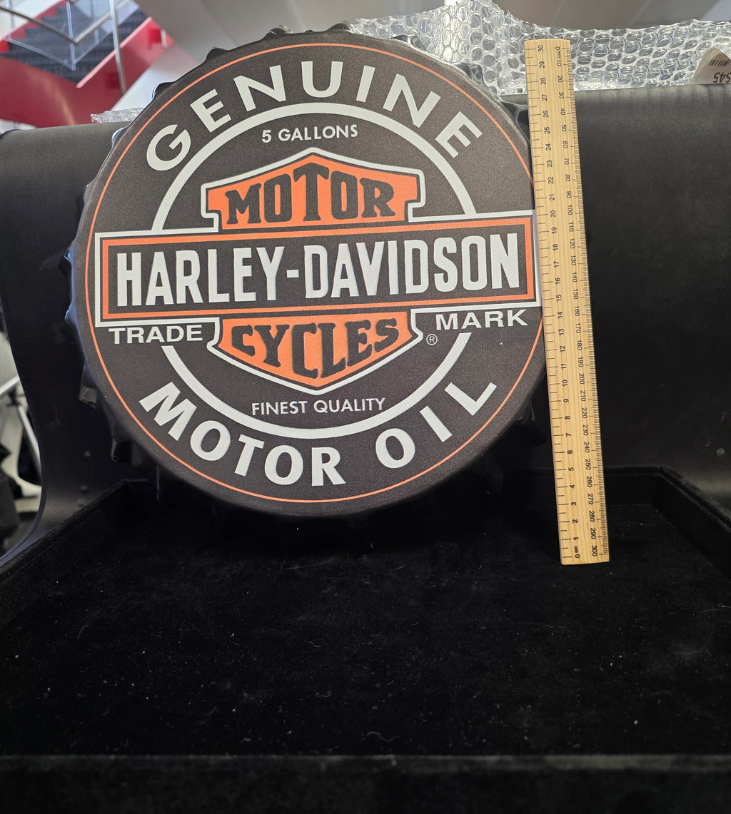 #P022 Harley-Davidson Genuine Motor Oil 3D Bottle Cap Tin Sign ~16" Wall Garage Man Cave Decor