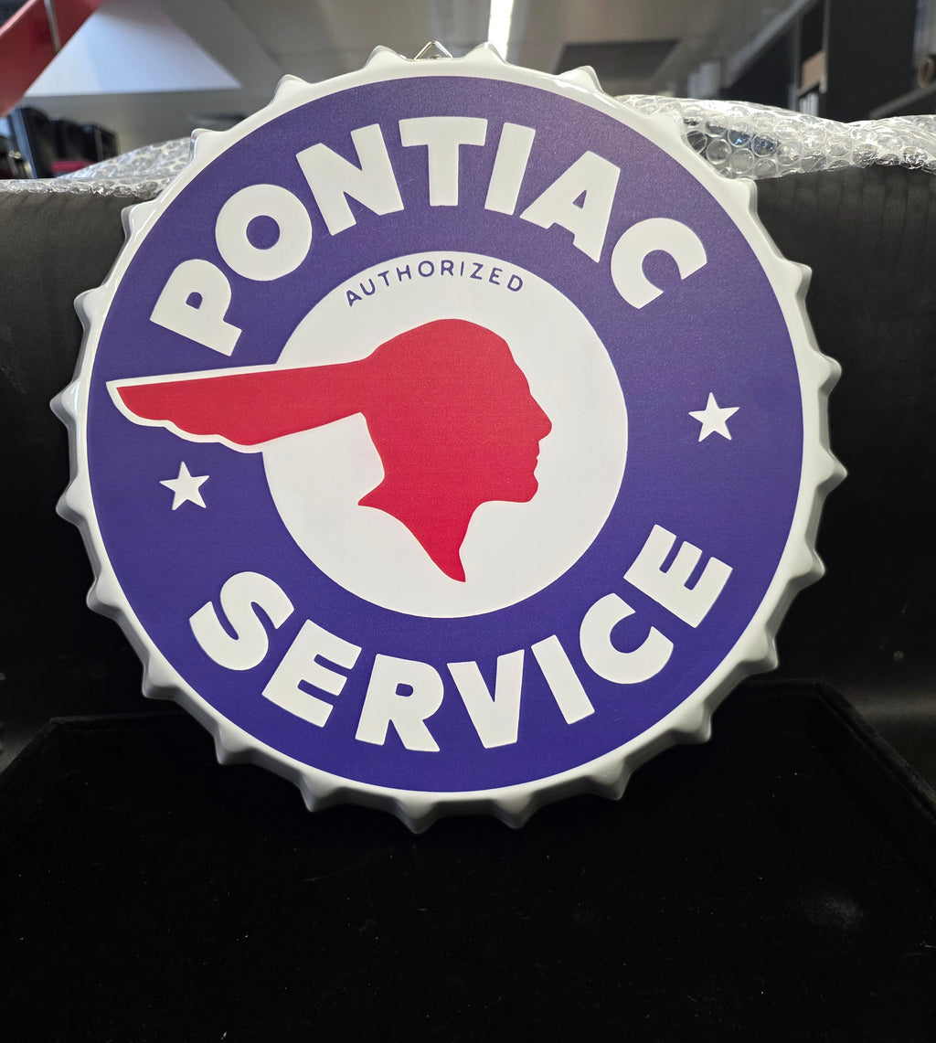 #P022 Vintage Style Pontiac Authorized Service Metal Bottle Cap Wall Sign ~15"
