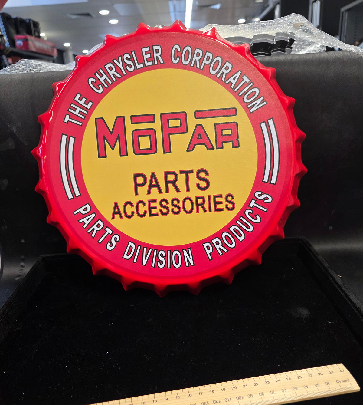 #P022 Vintage Mopar Chrysler Parts & Accessories Bottle Cap Metal Wall Sign ~14" Garage Man Cave Decor