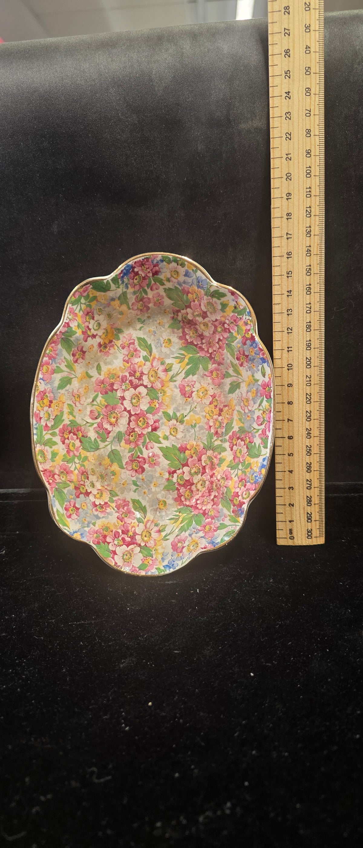 #P023 James Kent “Apple Blossom” Chintz Scalloped Dish – Made in England Vintage Decor