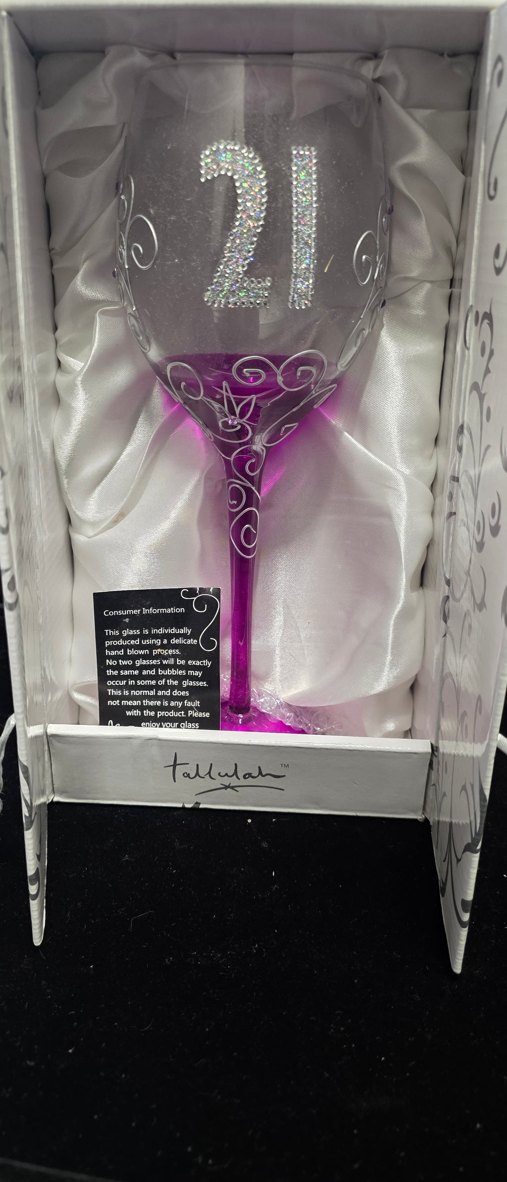 #P024 Tallulah 21st Birthday Pink Hand-Blown Wine Glass in Gift Box