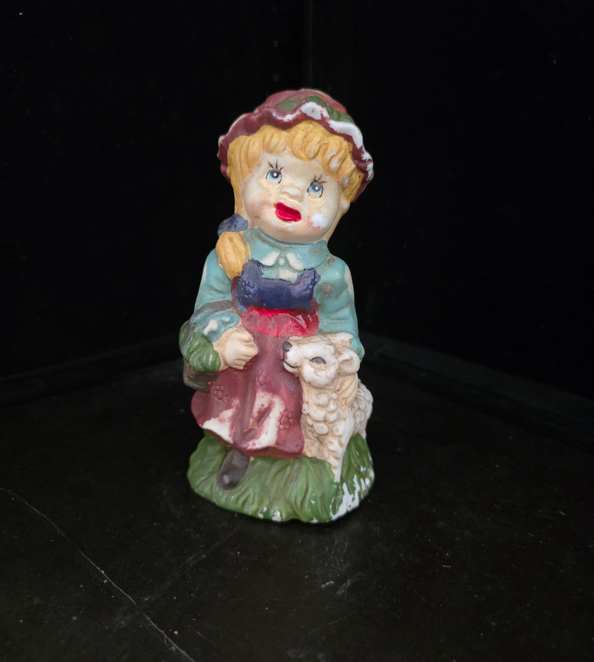 #P027 Vintage Hand Painted Little Girl With Lamb Figurine – Pastel Farmhouse Nursery Decor