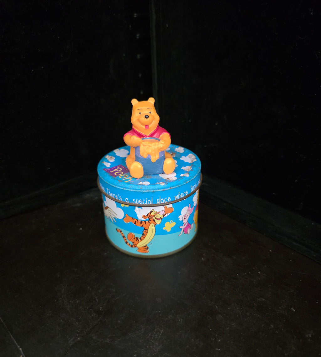 #P027 Disney Winnie the Pooh Honey Pot Trinket Tin – Lidded Storage/Jewelry Box w/ Tigger & Piglet