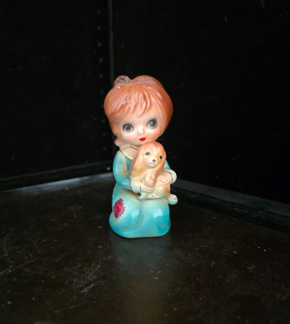 #P027 Vintage Josef Originals Girl with Puppy Figurine – Japan Blue Dress Collectible