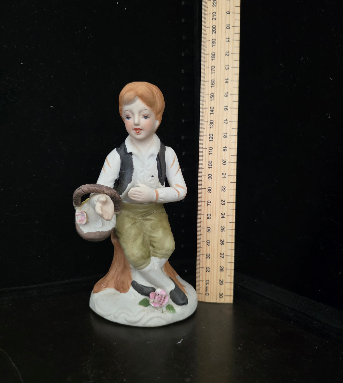 #P027 Vintage Porcelain Boy with Basket & Lamb Figurine ~7" Tall Collectible Decor