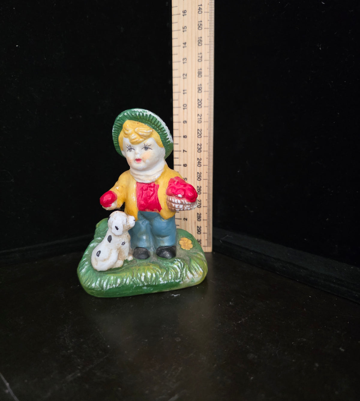 #P027 Vintage Hand-Painted Boy with Puppy Figurine ~ 6" Ceramic Shelf Decor