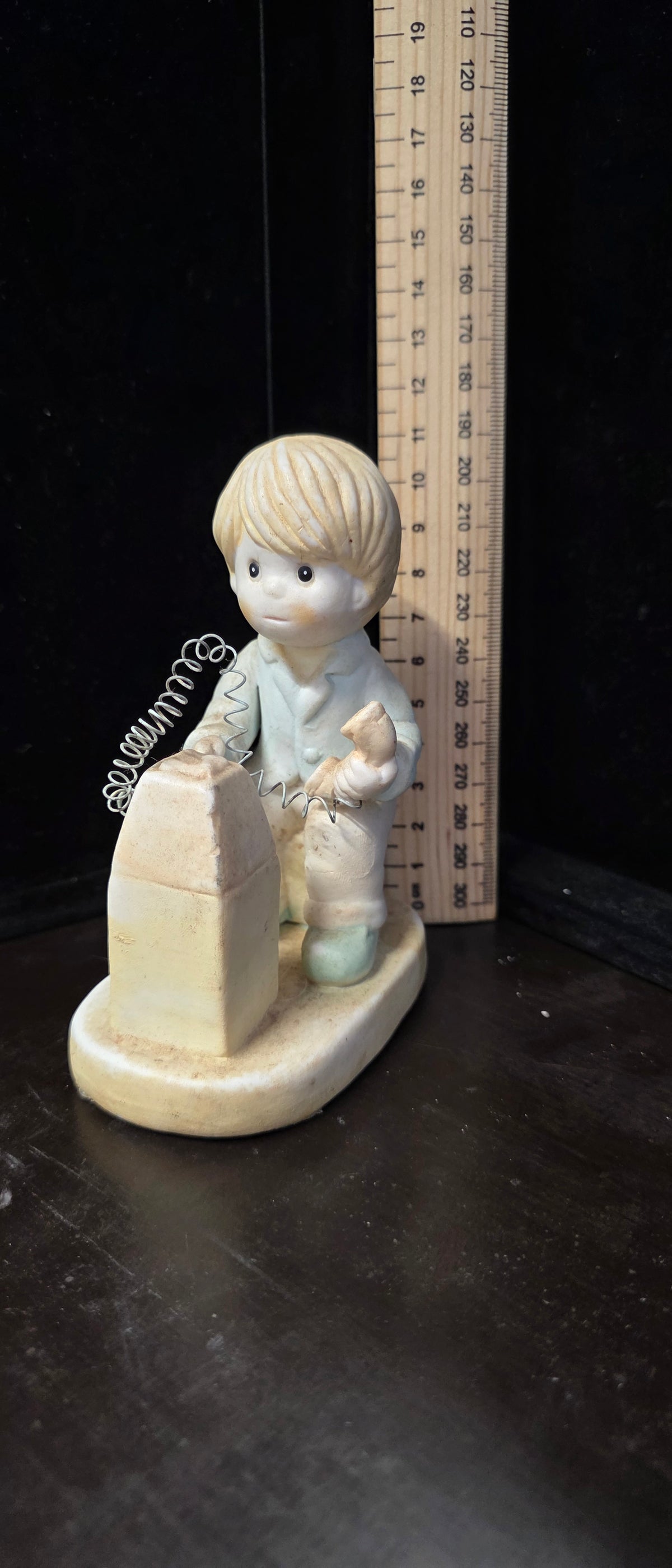 #P029 Vintage Porcelain Boy Figurine w/ Wire Coil Game ~ 6.5" Collectible Decor