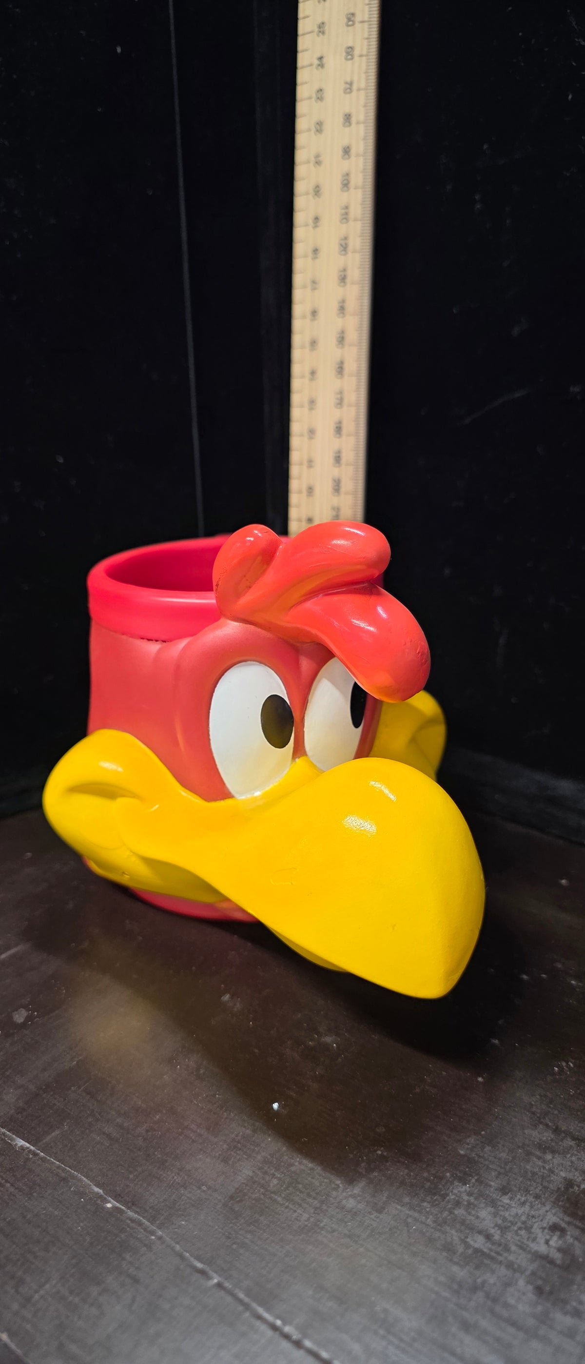 #P029 Vtg 1992 Promotional Partners Cartoon Rooster Head Mug Cup – Red & Yellow Plastic 90s Collectible