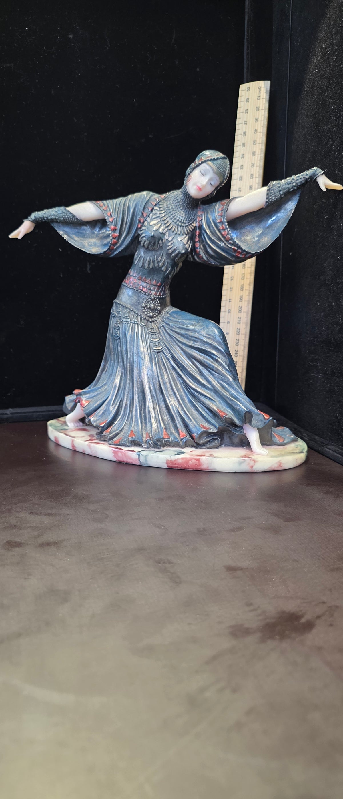 #P029 Art Deco Style Dancing Lady Figurine – Blue Gown Statue ~12” Vintage Look