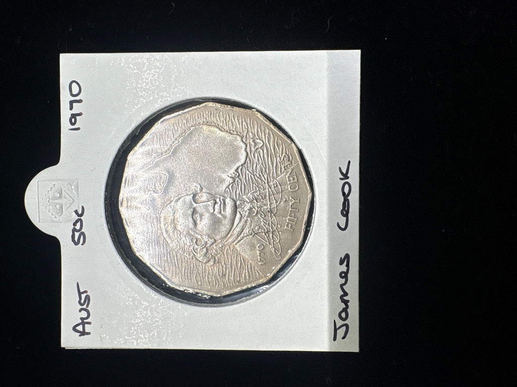 #M103 1970 Australia Captain Cook 50c Commemorative Coin – Silver‑Clad Round Fifty Cent Piece (Circulated)