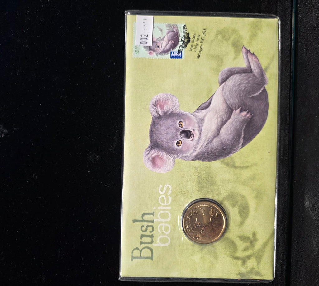 #002 Bush Babies Koala 2011 Australia Post PNC with $1 Coin and Stamp