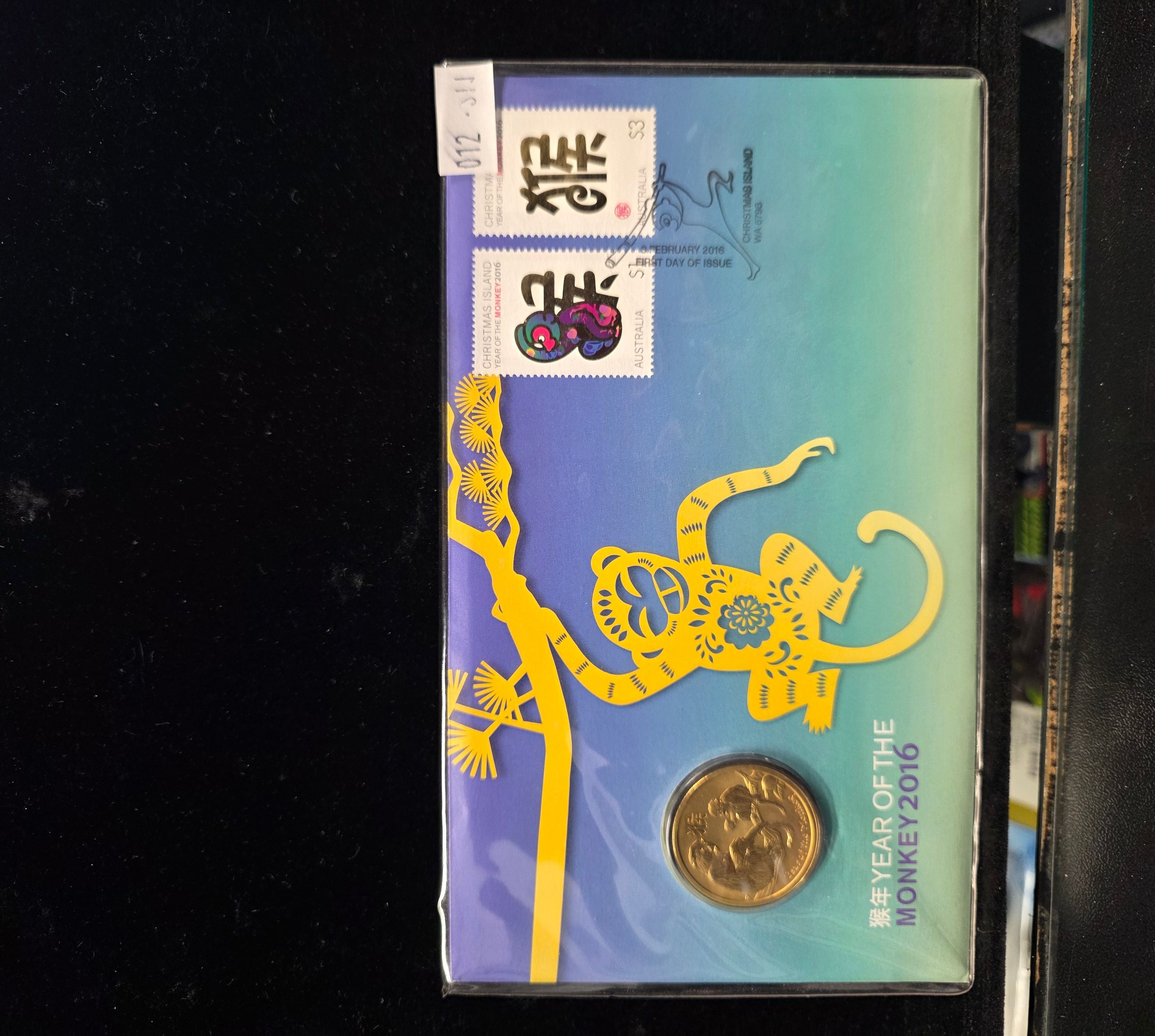 #012 2016 Australia Post Year of the Monkey PNC • $1 Coin & Stamp Cover • Limited Edition