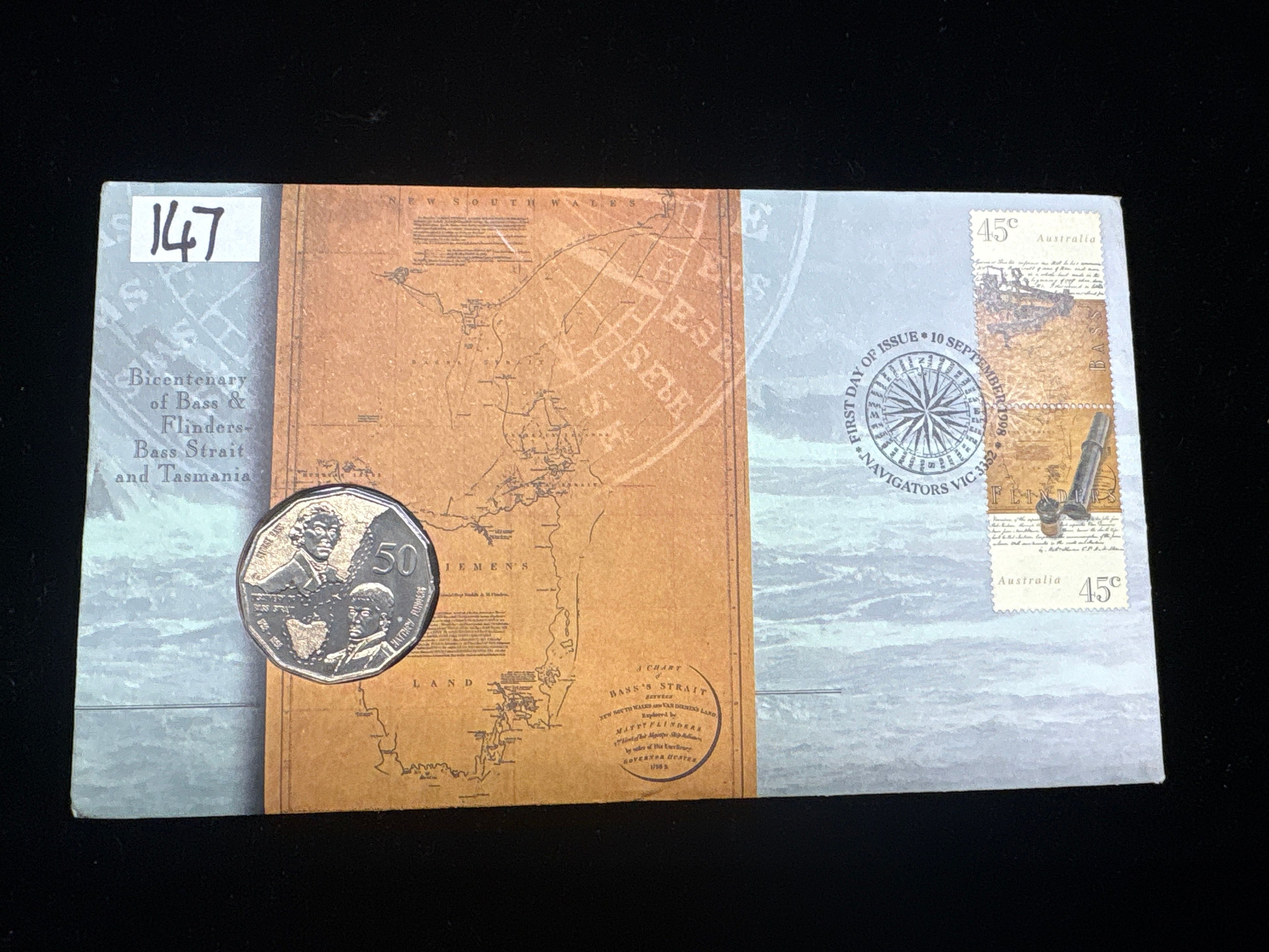 #147 2003 Australia Bass & Flinders Bicentenary 50c PNC – Royal Australian Mint Collectible Envelope