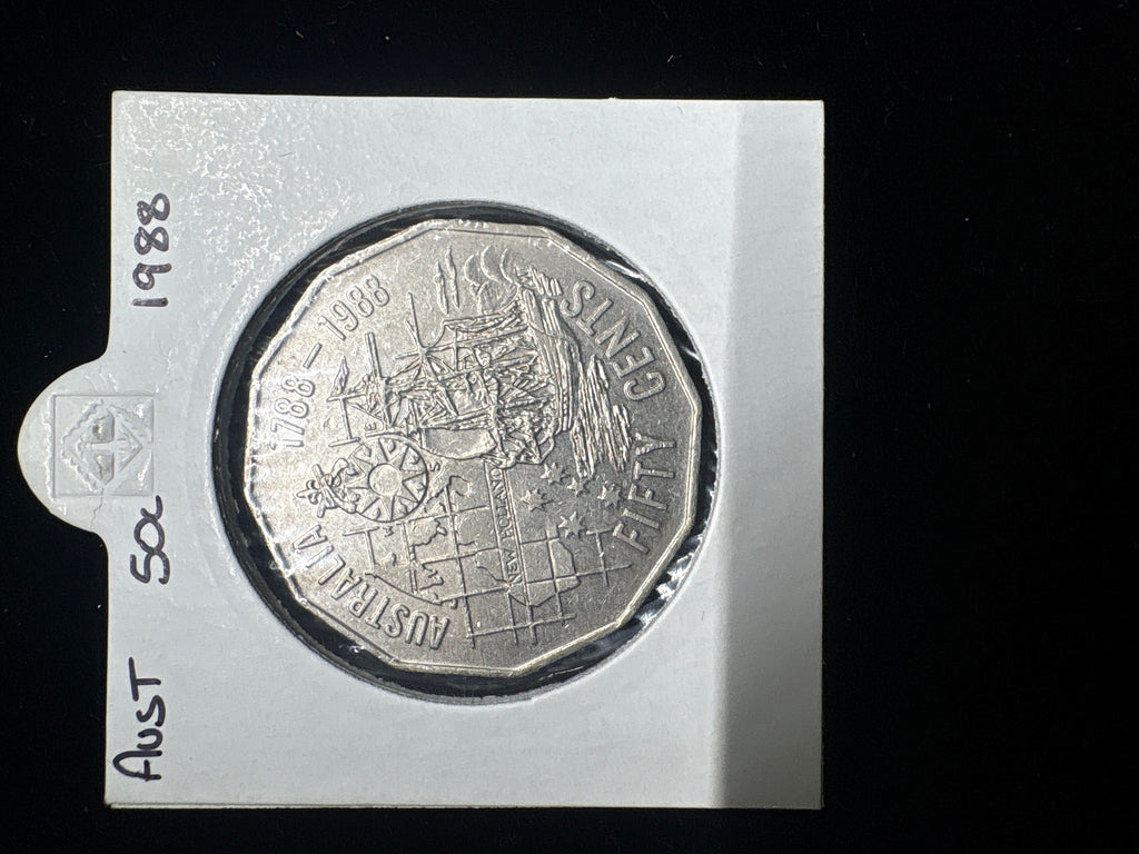 #M113 1988 Australia Bicentenary 50c Commemorative Coin in 2x2 Holder