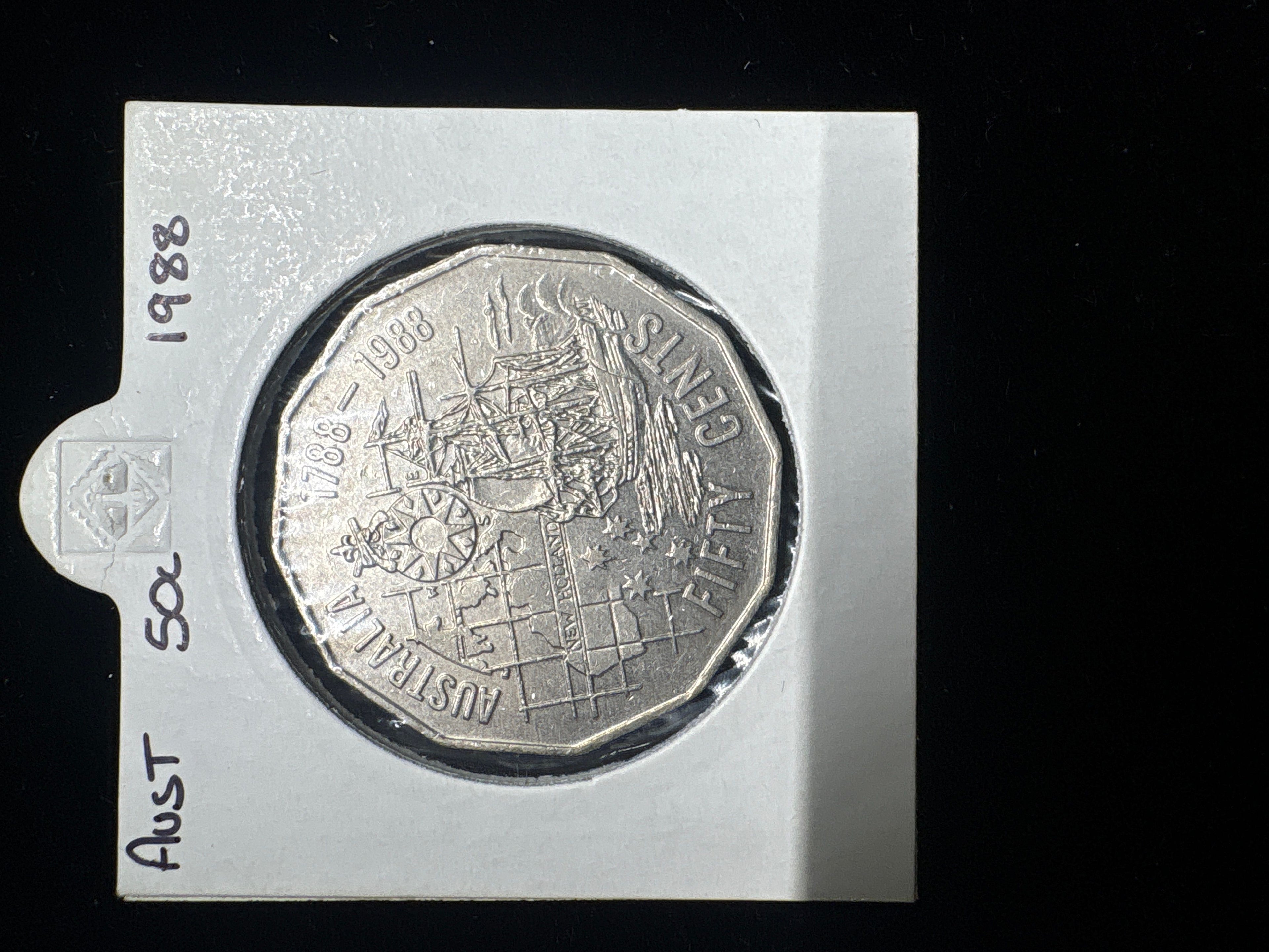 #M113 1988 Australia Bicentenary 50c Commemorative Coin in 2x2 Holder