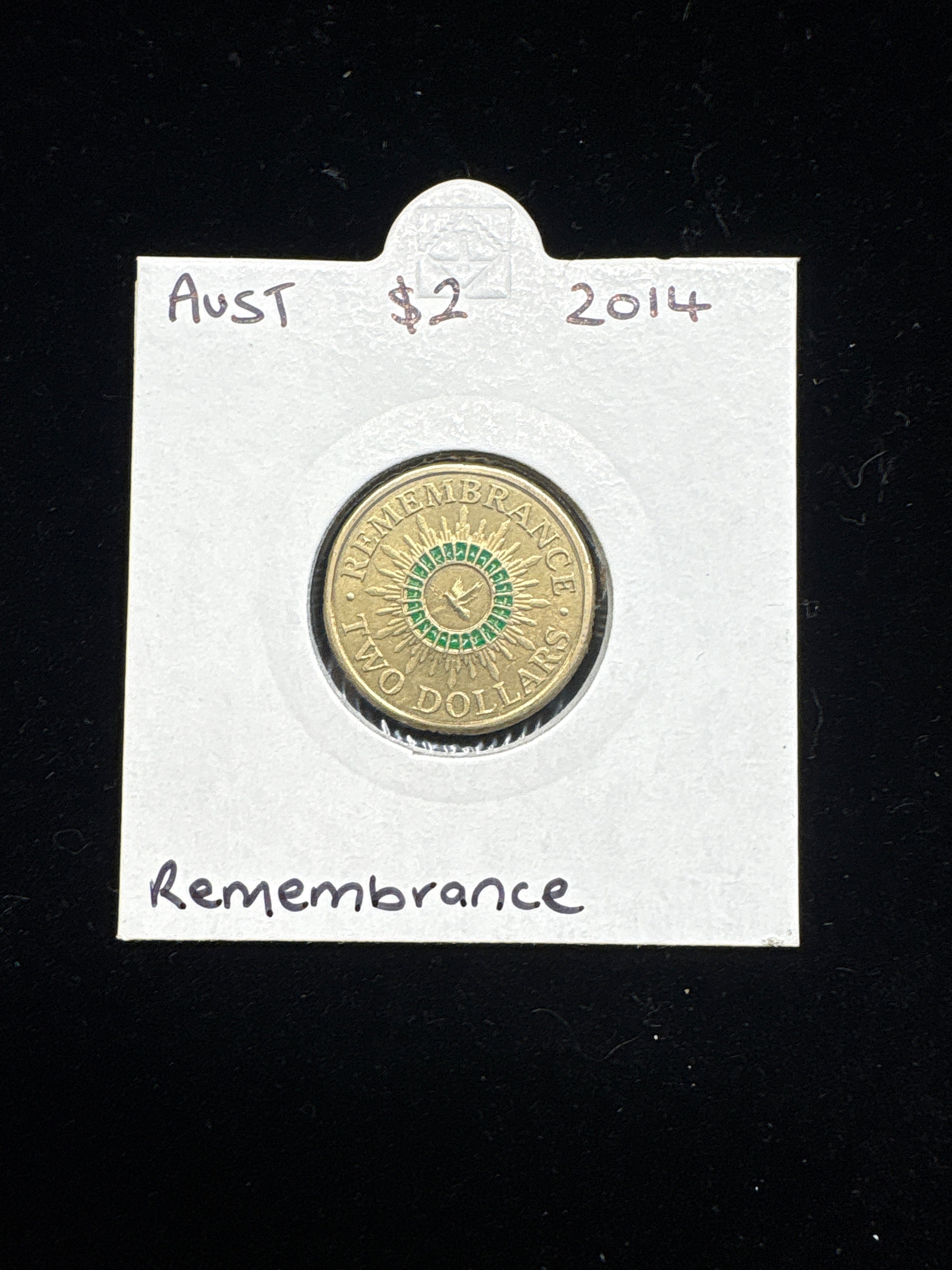 #M139 2014 Australia $2 Remembrance Coloured Coin – Green Ring Edition