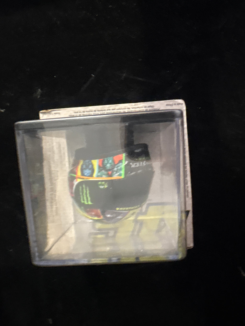 #P003 Mini Monster Energy Racing Helmet Collectible in Display Case