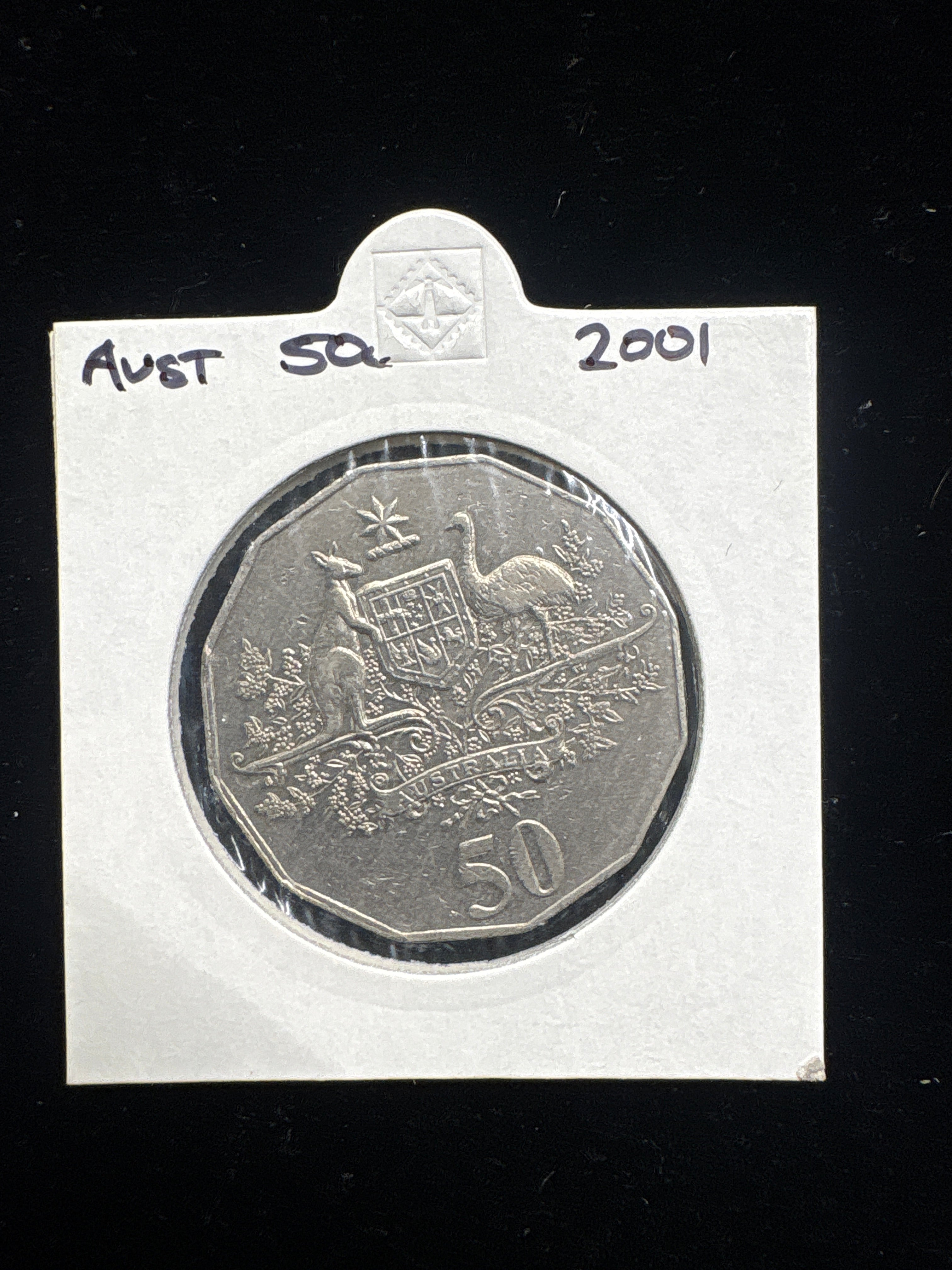 #M124 2001 Australia 50c Coat of Arms Circulation Coin (In 2x2 Holder)