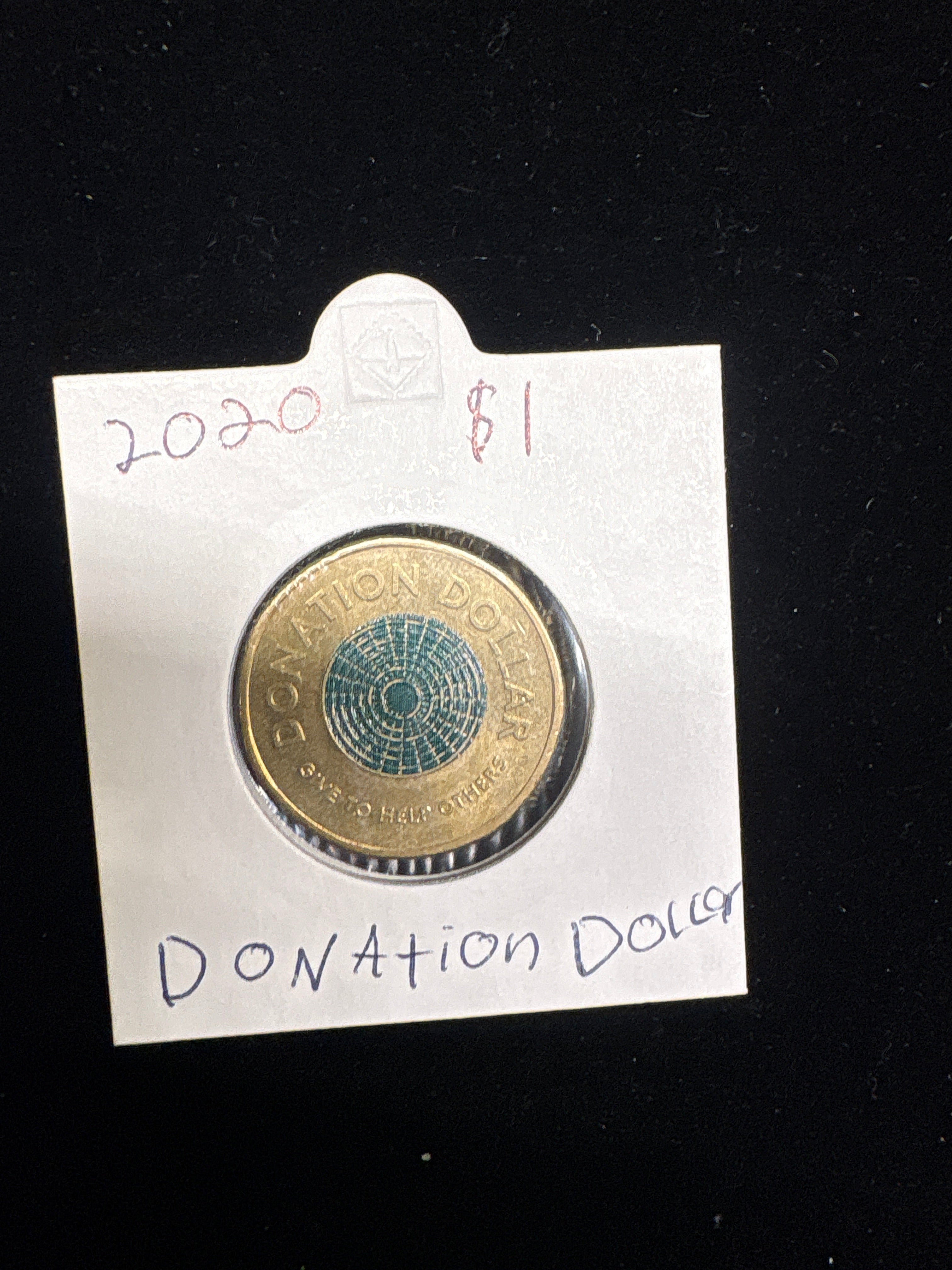 #M196 2020 Australia $1 Donation Dollar – Coloured Circulating Coin in 2x2 Holder