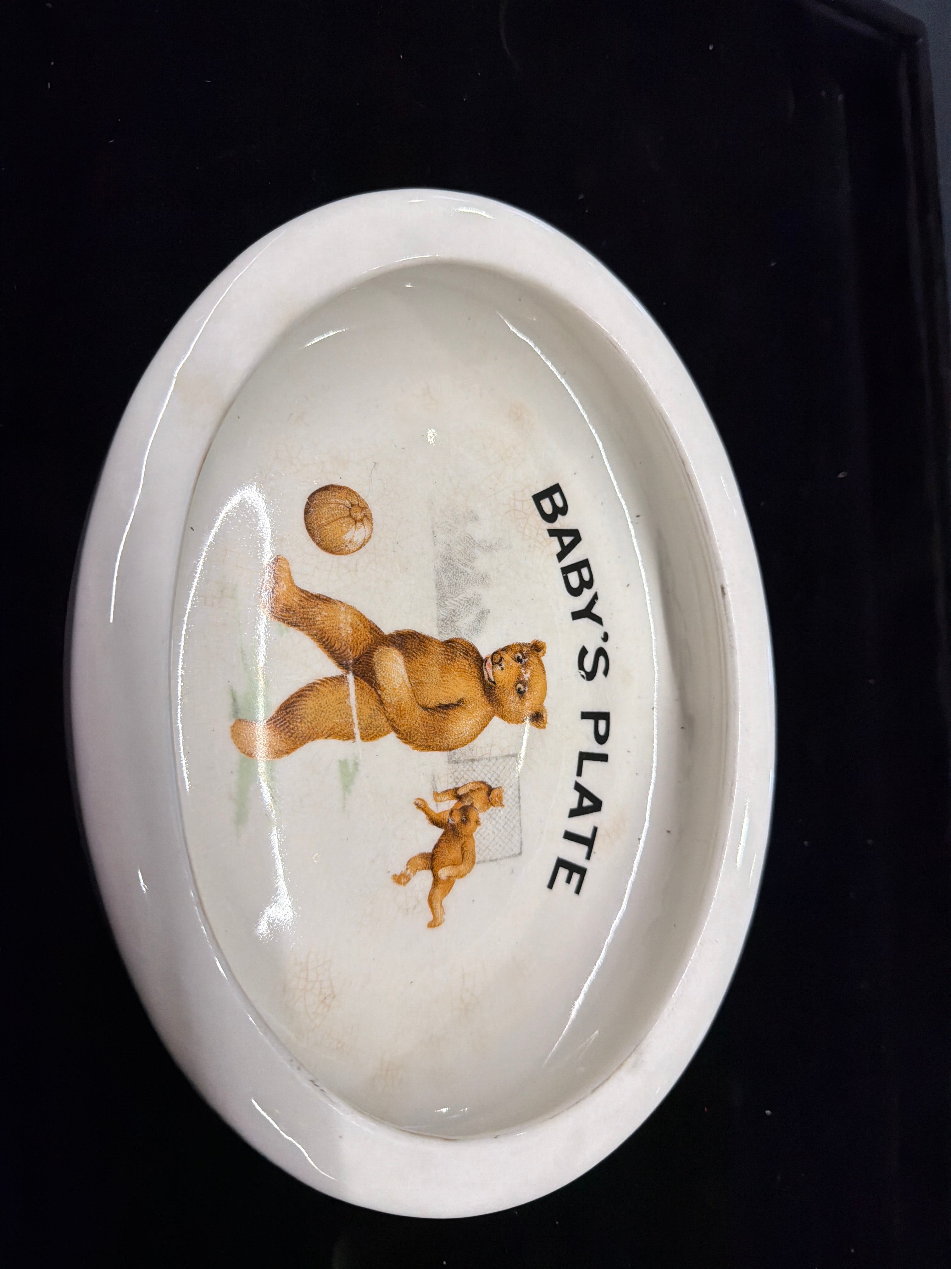 #P008 Vintage Ceramic “Baby’s Plate” with Bear Illustration – Antique Nursery Dish Marked England