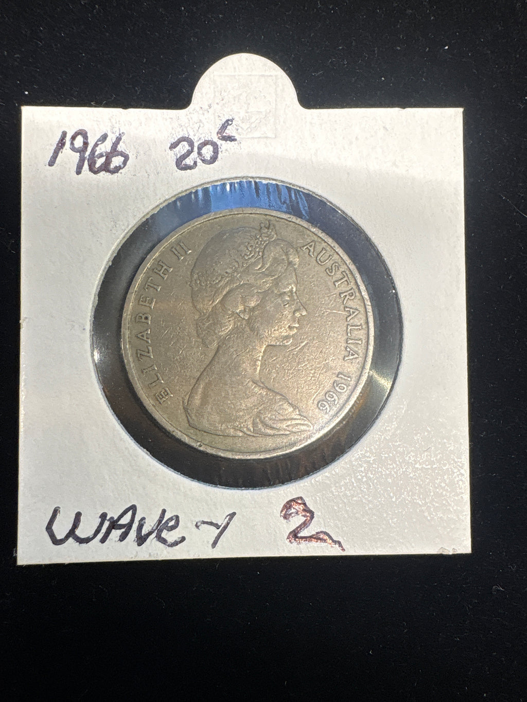 #M212 1966 Australia 20c Queen Elizabeth II – Round 20 Cent Circulation Coin in Holder