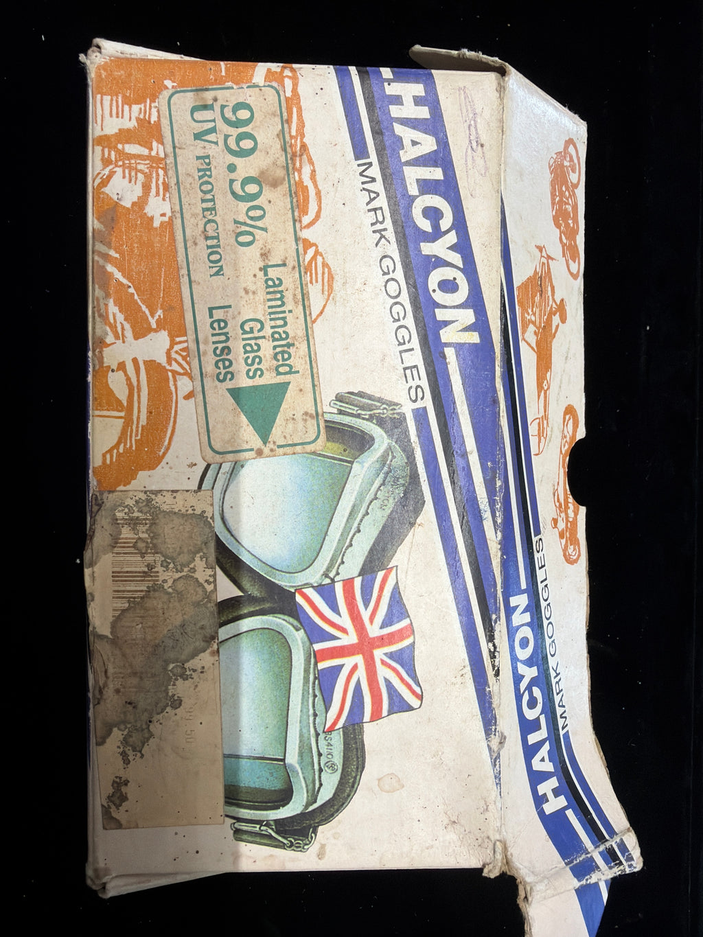 #P008 Vintage Halcyon Mark Goggles w/ Original Box – Laminated Glass Lenses – UK Made – Collectible Motorcycle/Retro Pilot Style