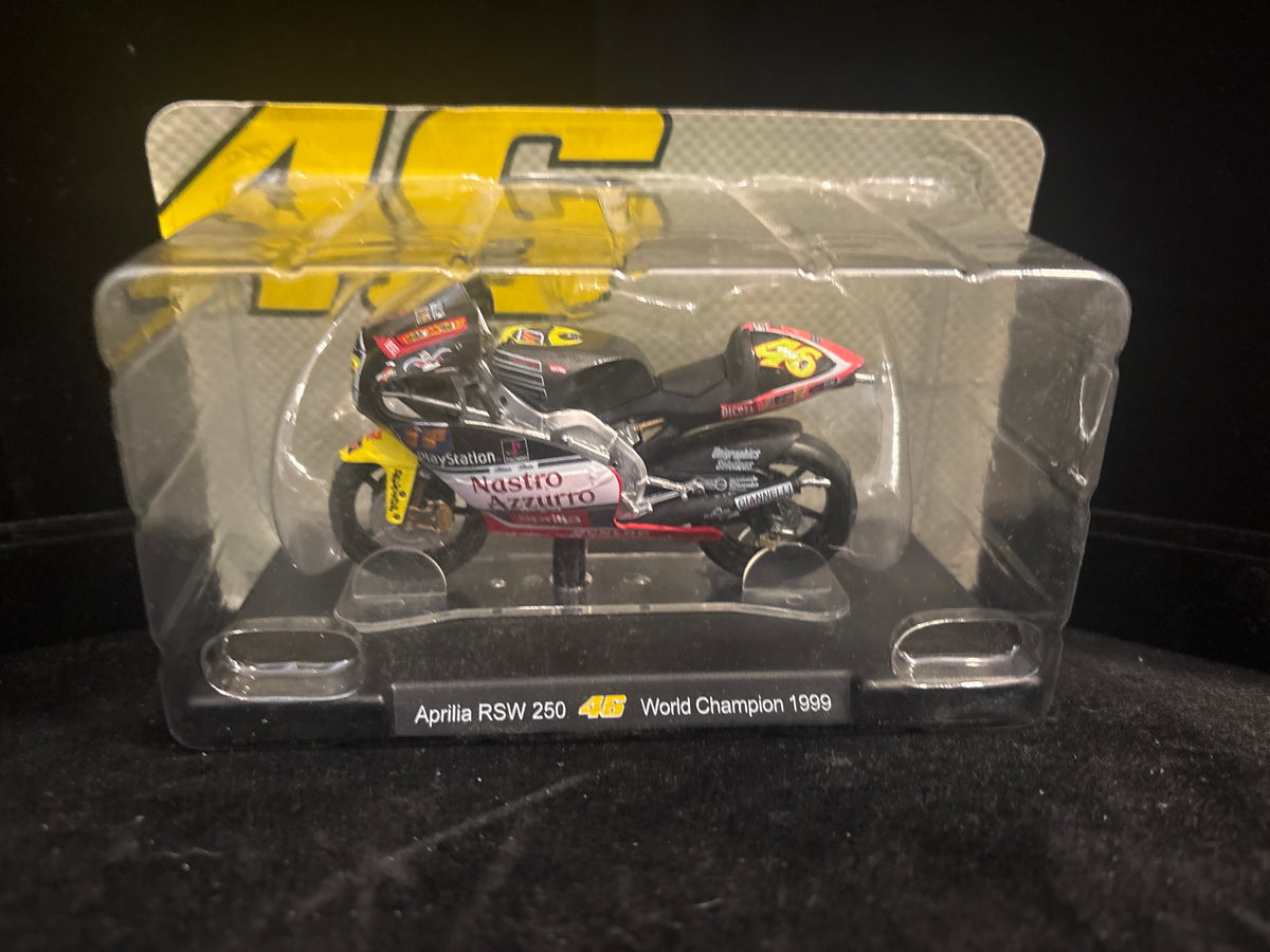 #P004 Aprilia RSW 250 “46” World Champion 1999 Die‑Cast Motorcycle Model in Blister Pack