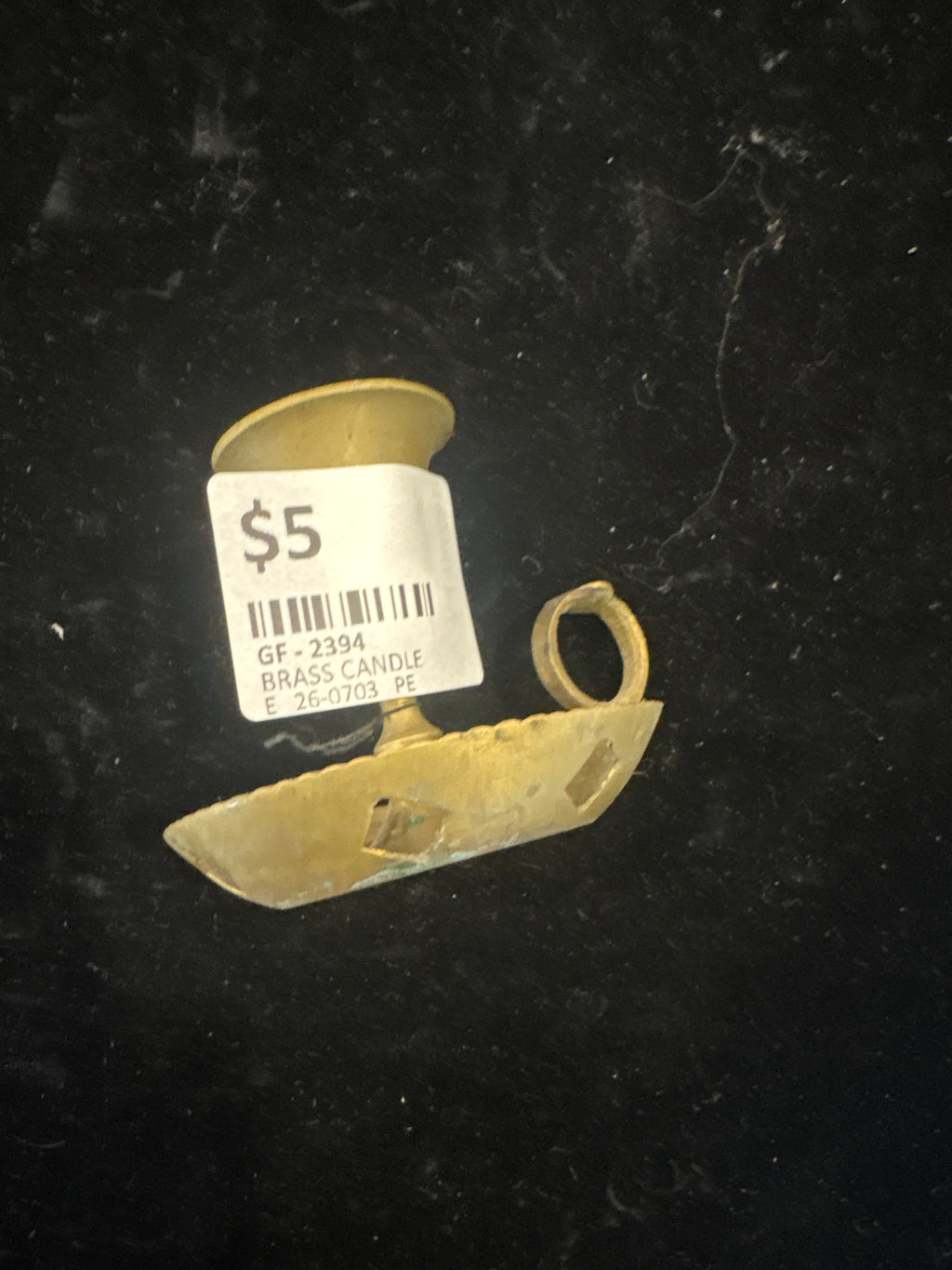 #2394 Vintage Brass Mini Chamberstick Candle Holder – Ornate Old‑World Design