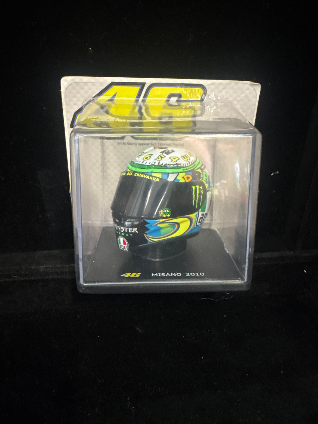 #P002 Valentino Rossi #46 Misano 2010 Mini Helmet – AGV/Monster Replica Collectible