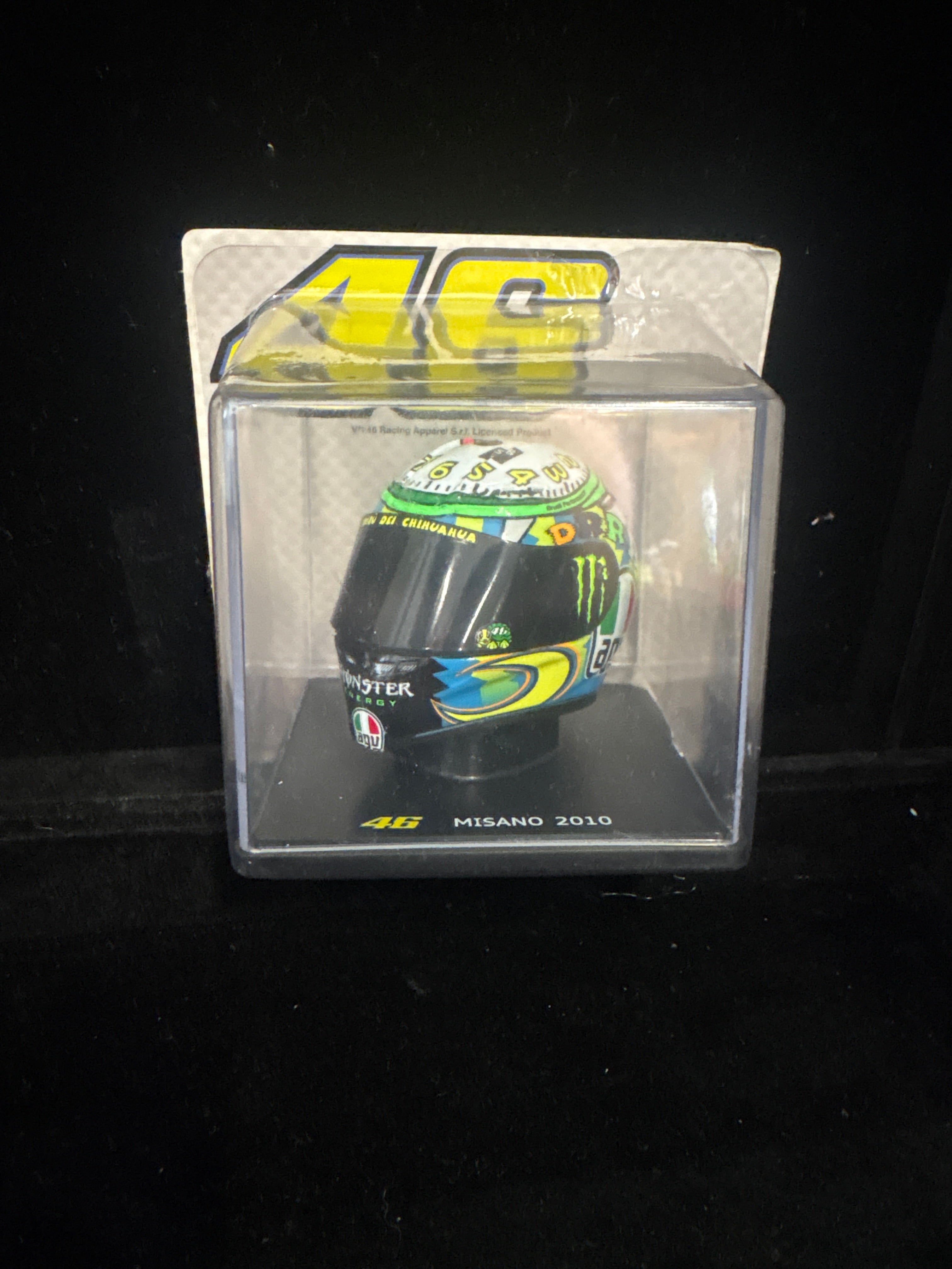 #P002 Valentino Rossi #46 Misano 2010 Mini Helmet – AGV/Monster Replica Collectible